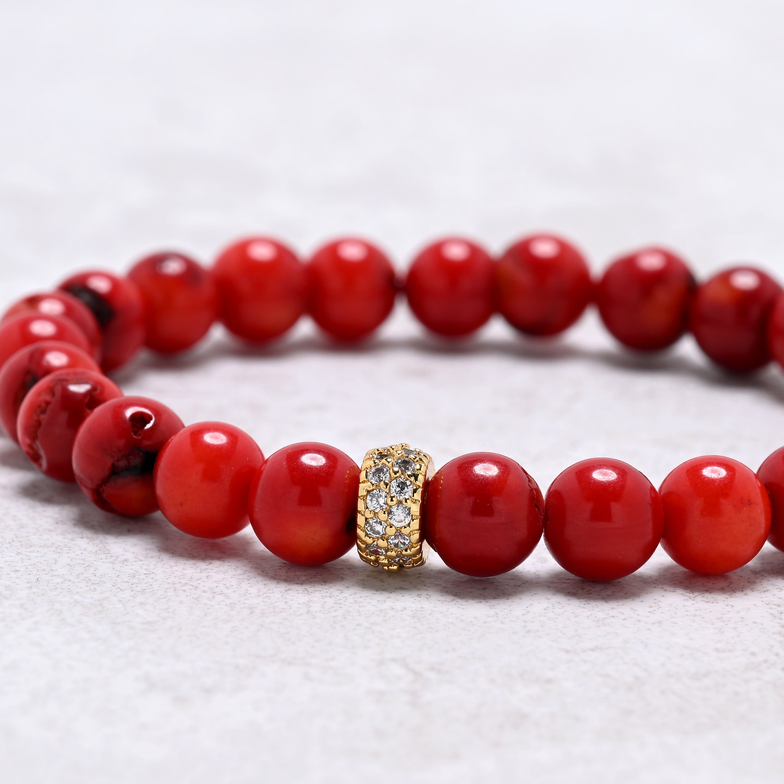 KALIFANO Gemstone Jewelry Red Coral 8mm Natural Gemstone Stretch Bracelet