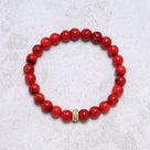 Red Coral 8mm Natural Gemstone Stretch Bracelet with CZ Accent Bead