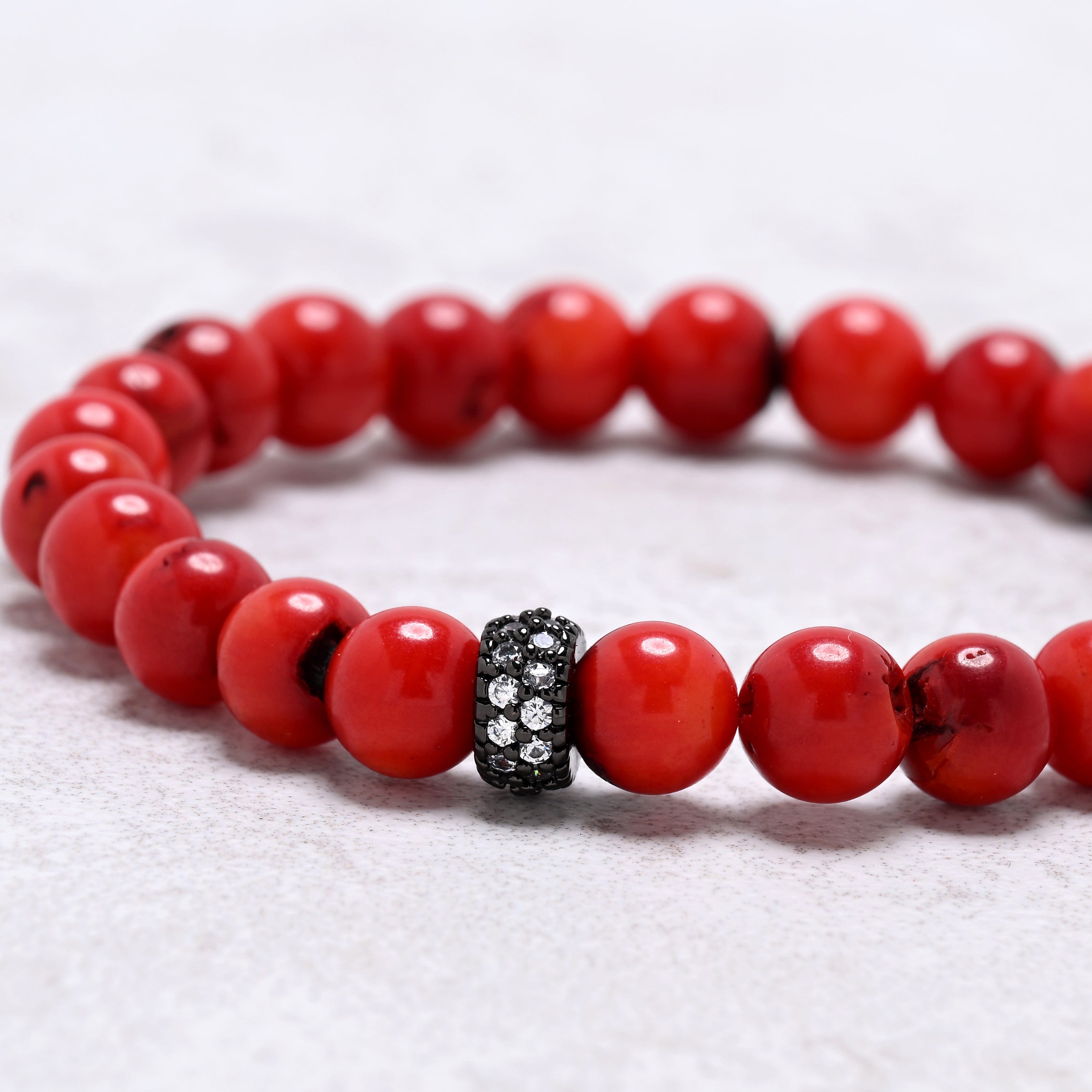 KALIFANO Gemstone Jewelry Red Coral 8mm Natural Gemstone Stretch Bracelet