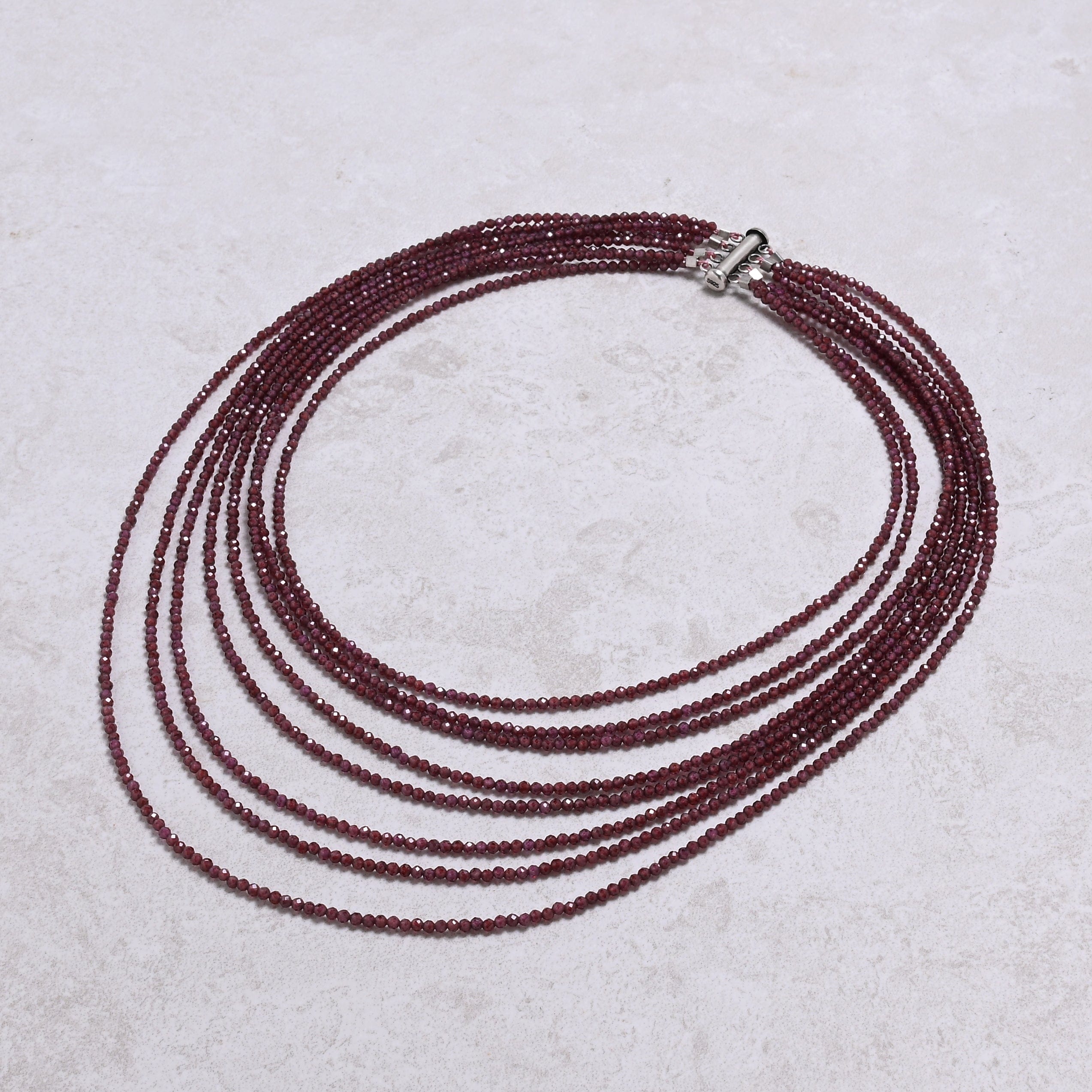 KALIFANO Gemstone Jewelry Red Garnet 2.5mm Necklace With Sterling Silver Clasp - 16" CCN8-GA
