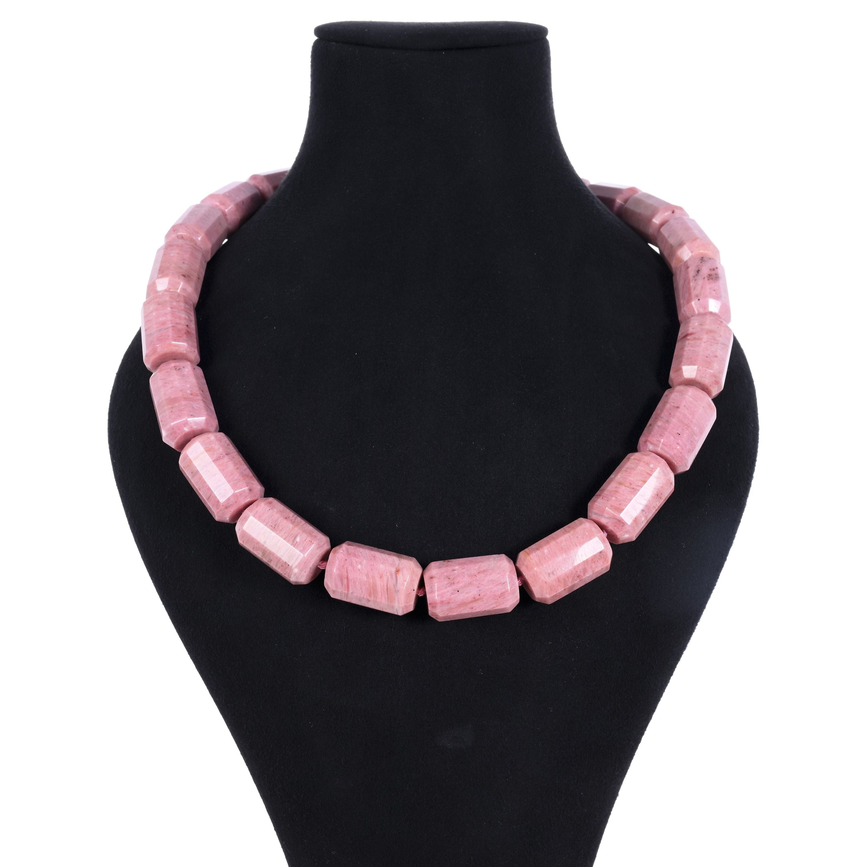 Kalifano Gemstone Jewelry Rhodonite 22x15mm Column Gemstone Necklace with Sterling Silver Clasp - 22" 9SN-RE