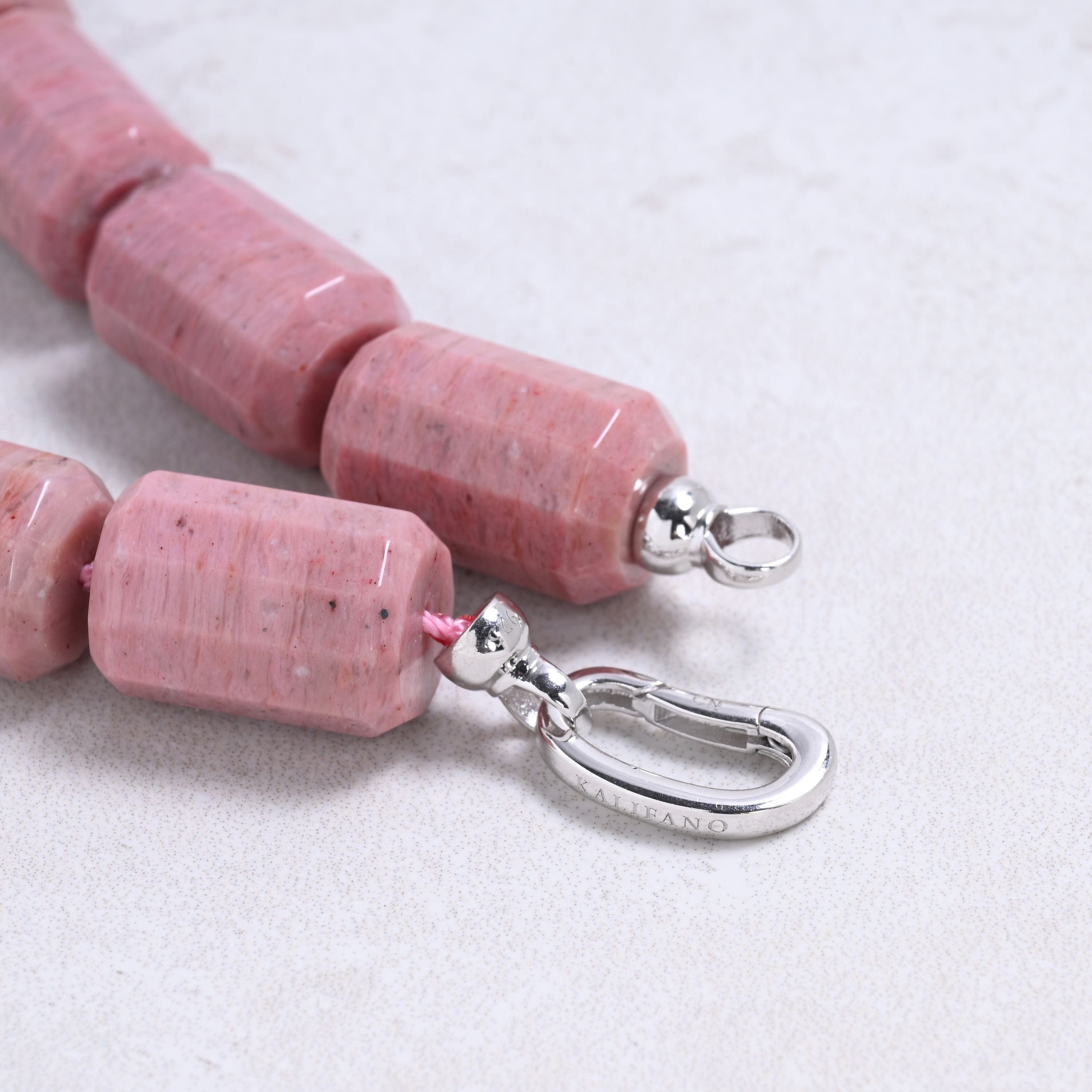 Kalifano Gemstone Jewelry Rhodonite 22x15mm Column Gemstone Necklace with Sterling Silver Clasp - 22" 9SN-RE