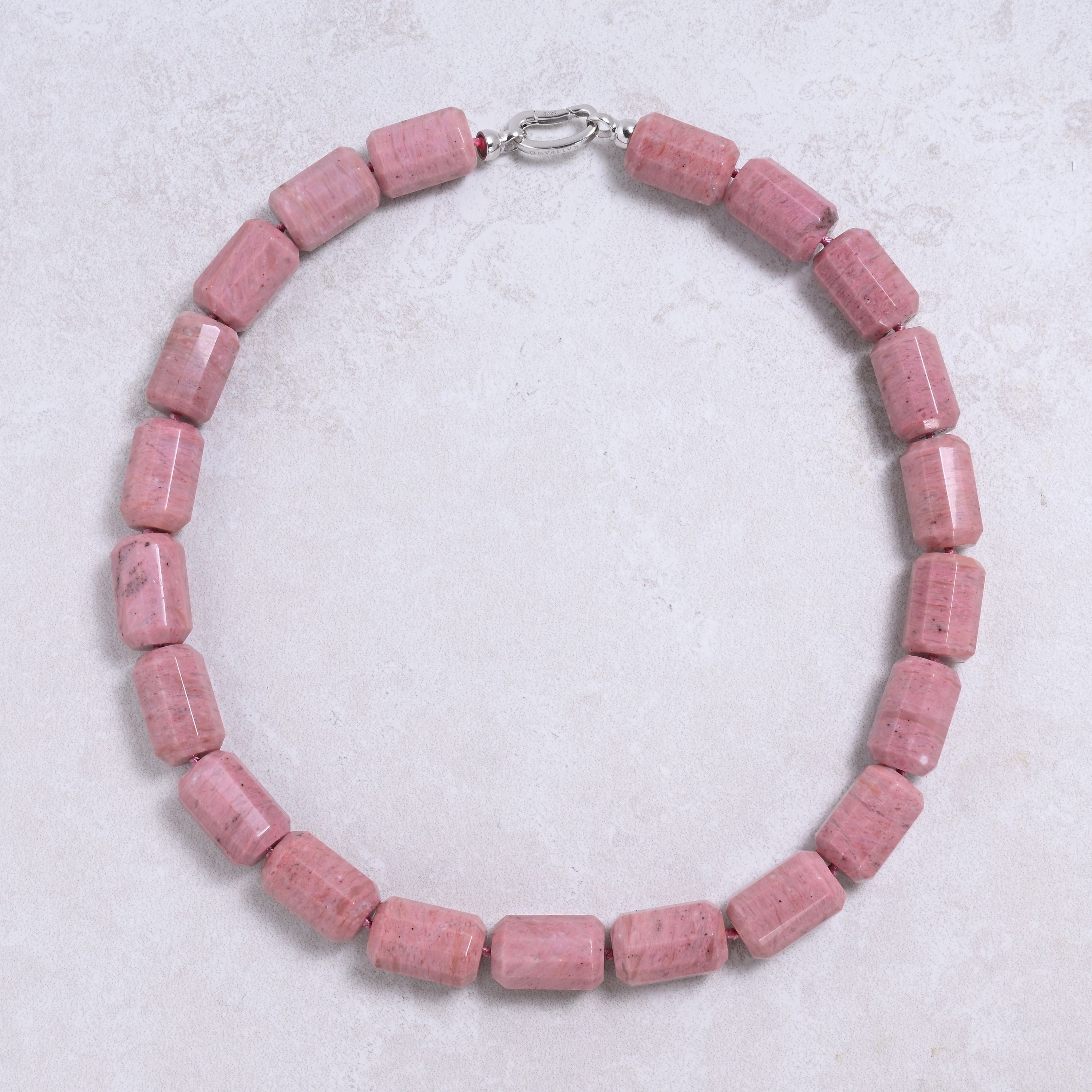 Kalifano Gemstone Jewelry Rhodonite 22x15mm Column Gemstone Necklace with Sterling Silver Clasp - 22" 9SN-RE