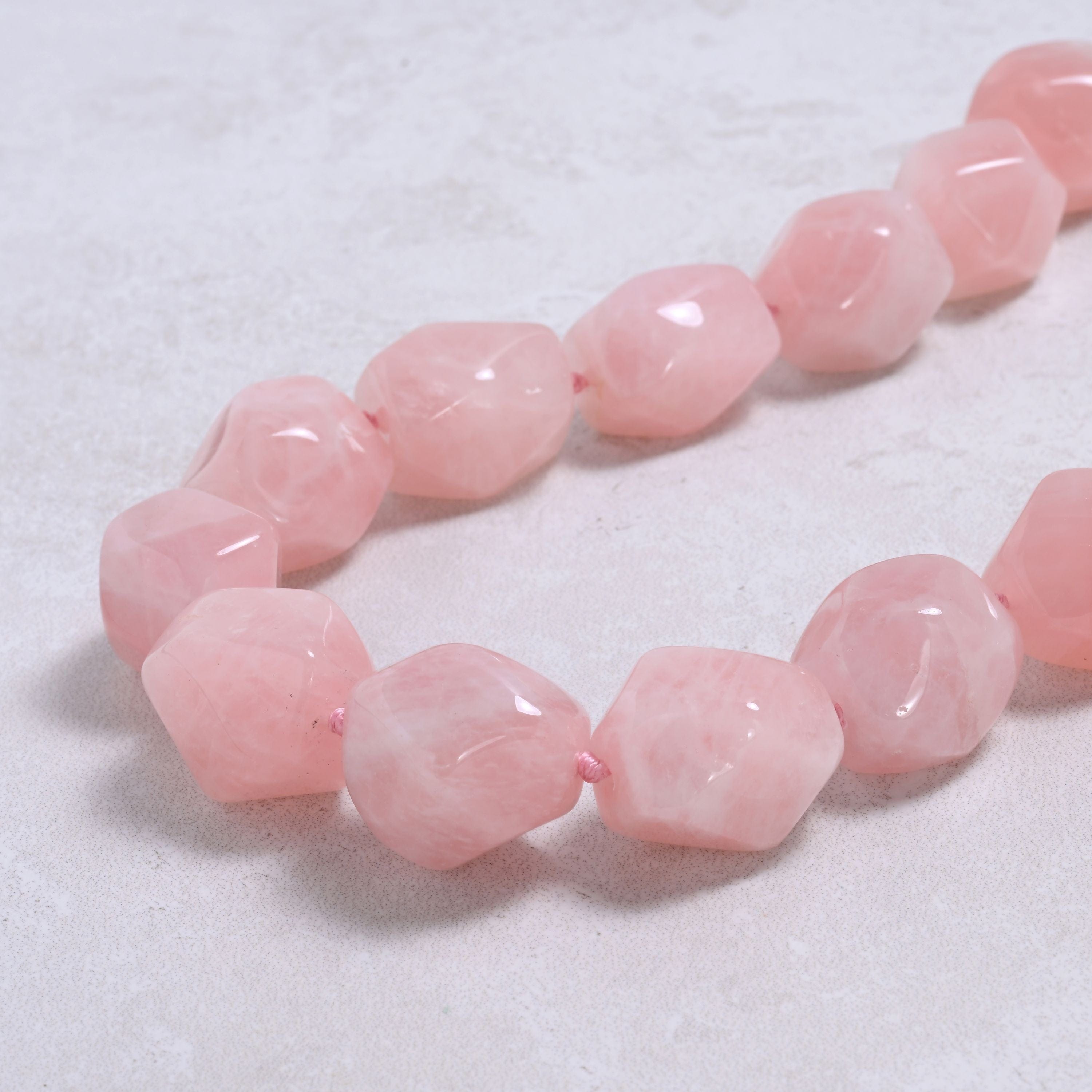 Kalifano Gemstone Jewelry Rose Quartz 25x20mm Column Gemstone Necklace with Sterling Silver Clasp - 22" 9SN-RQ