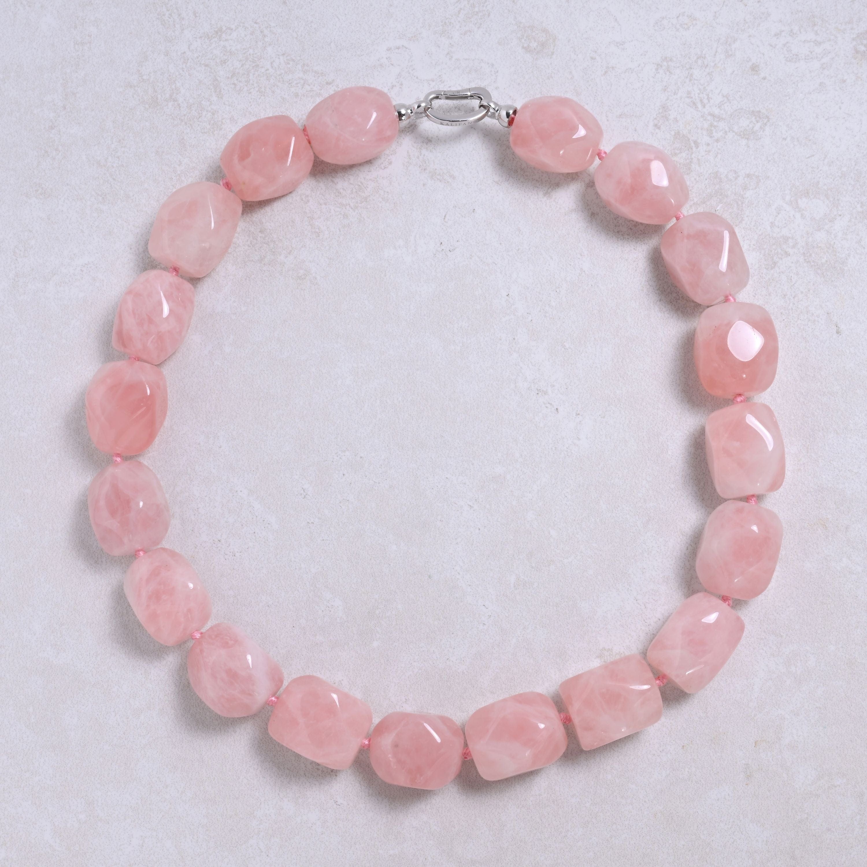 Kalifano Gemstone Jewelry Rose Quartz 25x20mm Column Gemstone Necklace with Sterling Silver Clasp - 22" 9SN-RQ