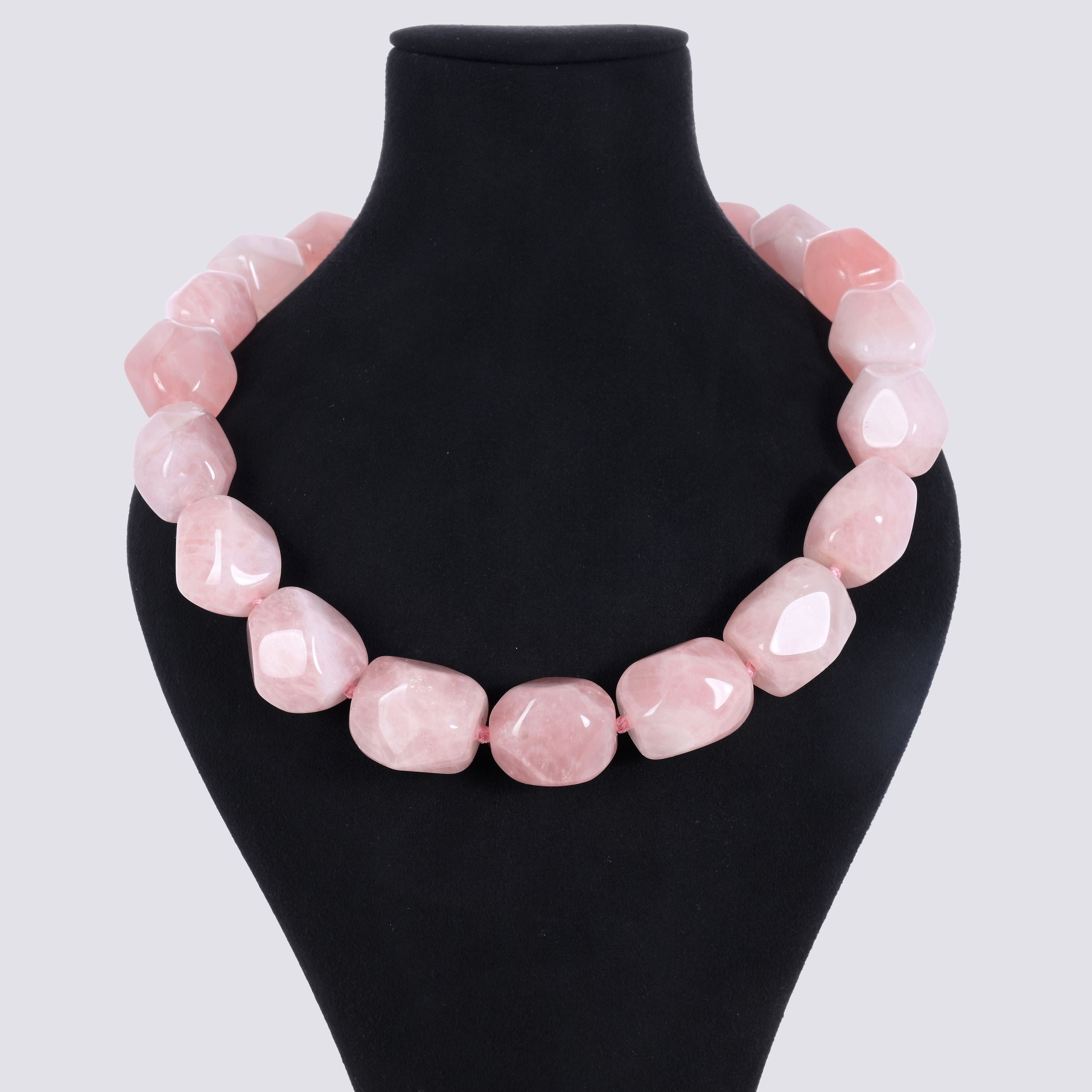 Kalifano Gemstone Jewelry Rose Quartz 25x20mm Column Gemstone Necklace with Sterling Silver Clasp - 22" 9SN-RQ