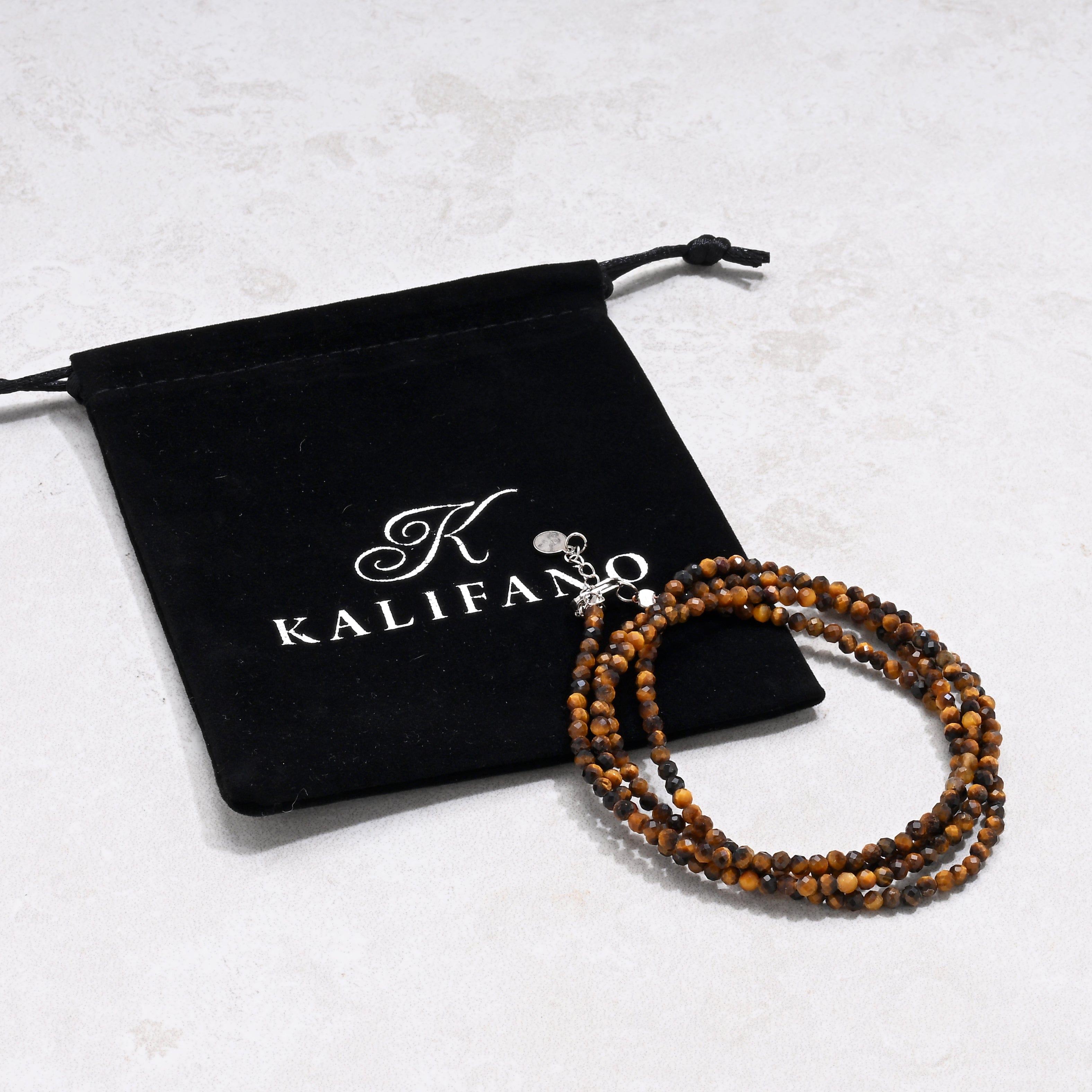 KALIFANO Gemstone Jewelry Tiger Eye 3mm Necklace With Sterling Silver Clasp - 31" N3-79S-TE