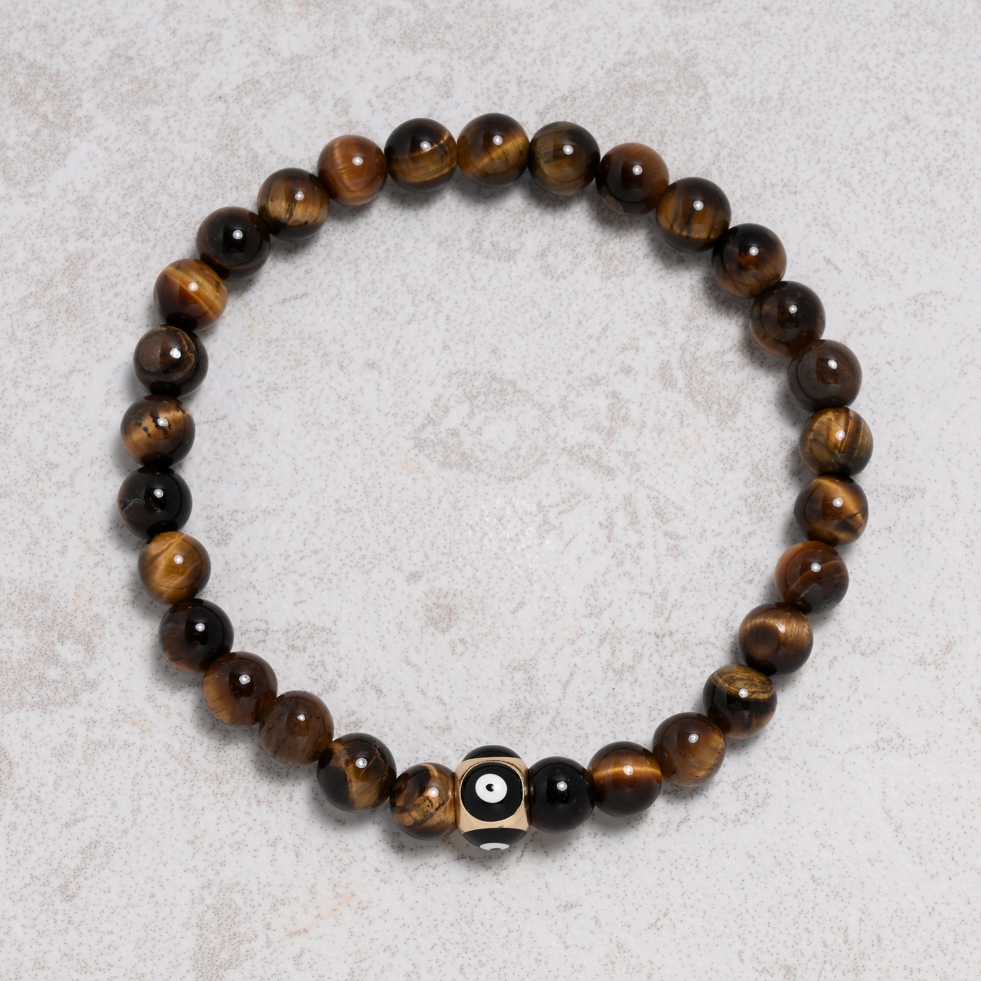 KALIFANO Gemstone Jewelry Tiger Eye 6mm Natural Gemstone Stretch Bracelet