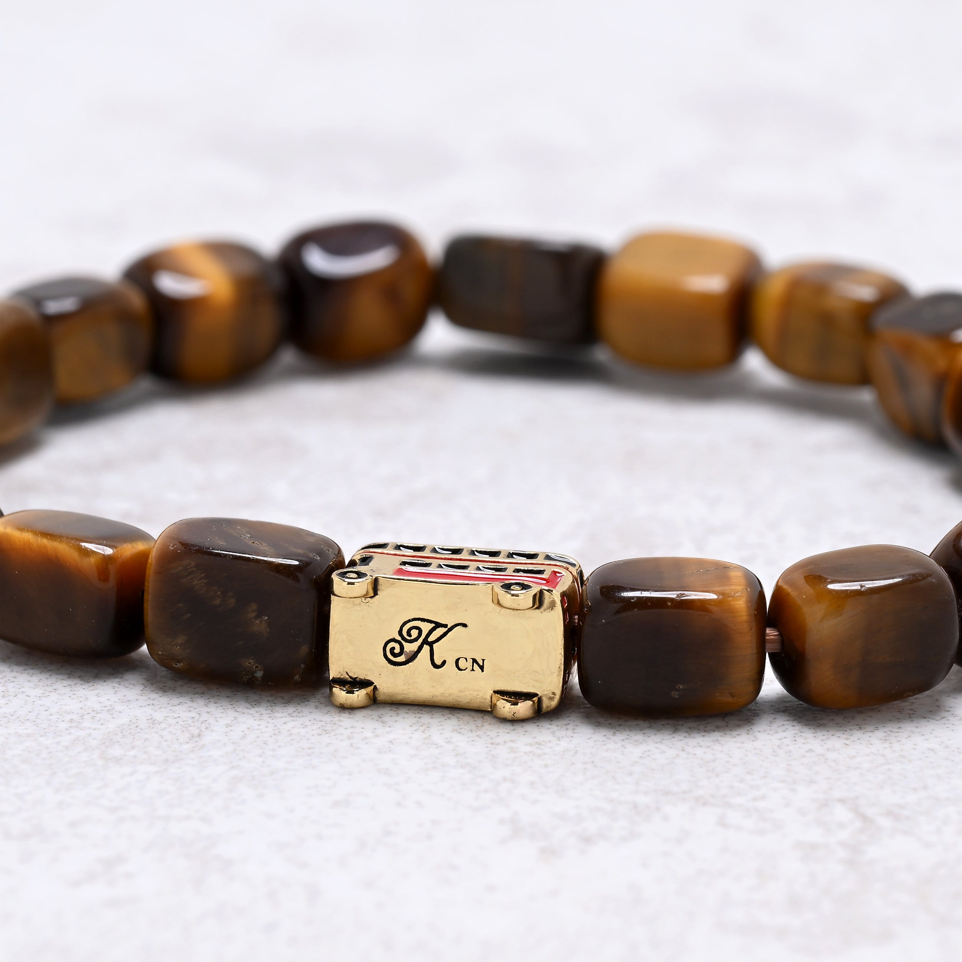 KALIFANO Gemstone Jewelry Tiger Eye 6x9mm Natural Gemstone Stretch Bracelet