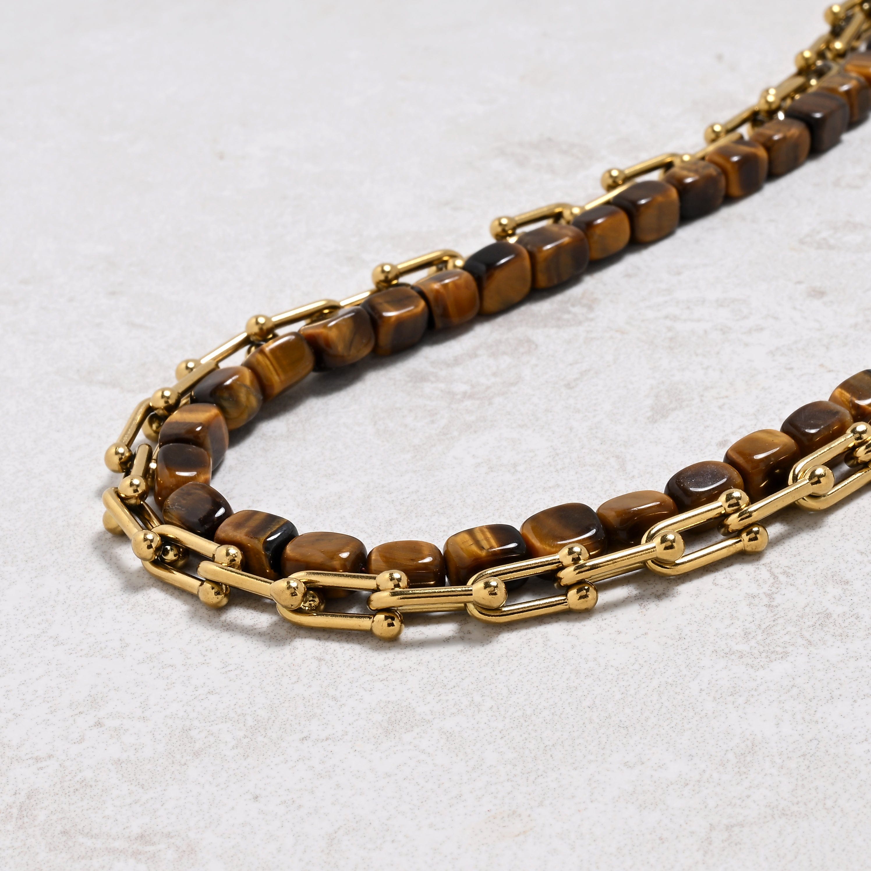 KALIFANO Gemstone Jewelry Tiger Eye & Gold Hardware Style Chain Adjustable Necklace 2SNG-TE