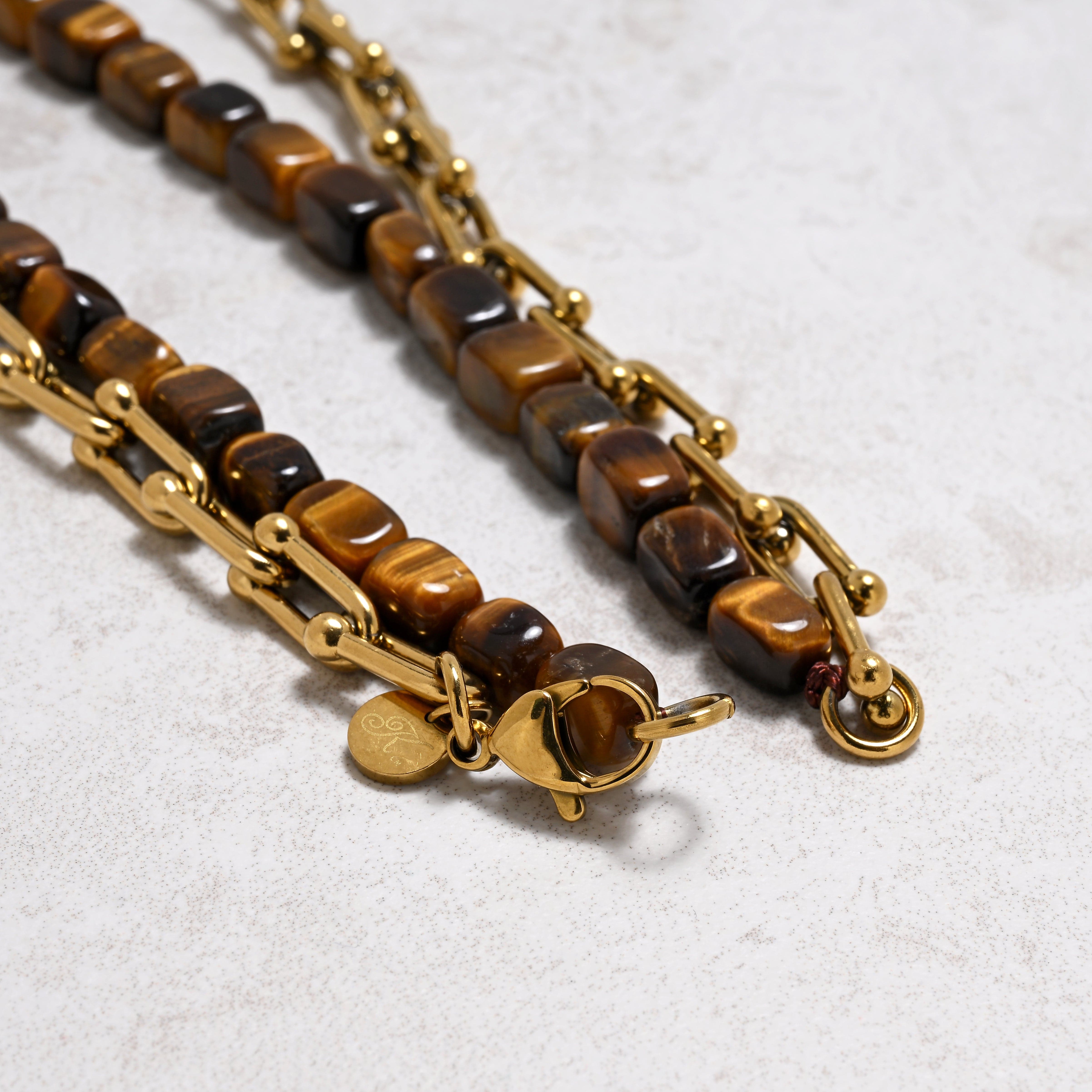 KALIFANO Gemstone Jewelry Tiger Eye & Gold Hardware Style Chain Adjustable Necklace 2SNG-TE