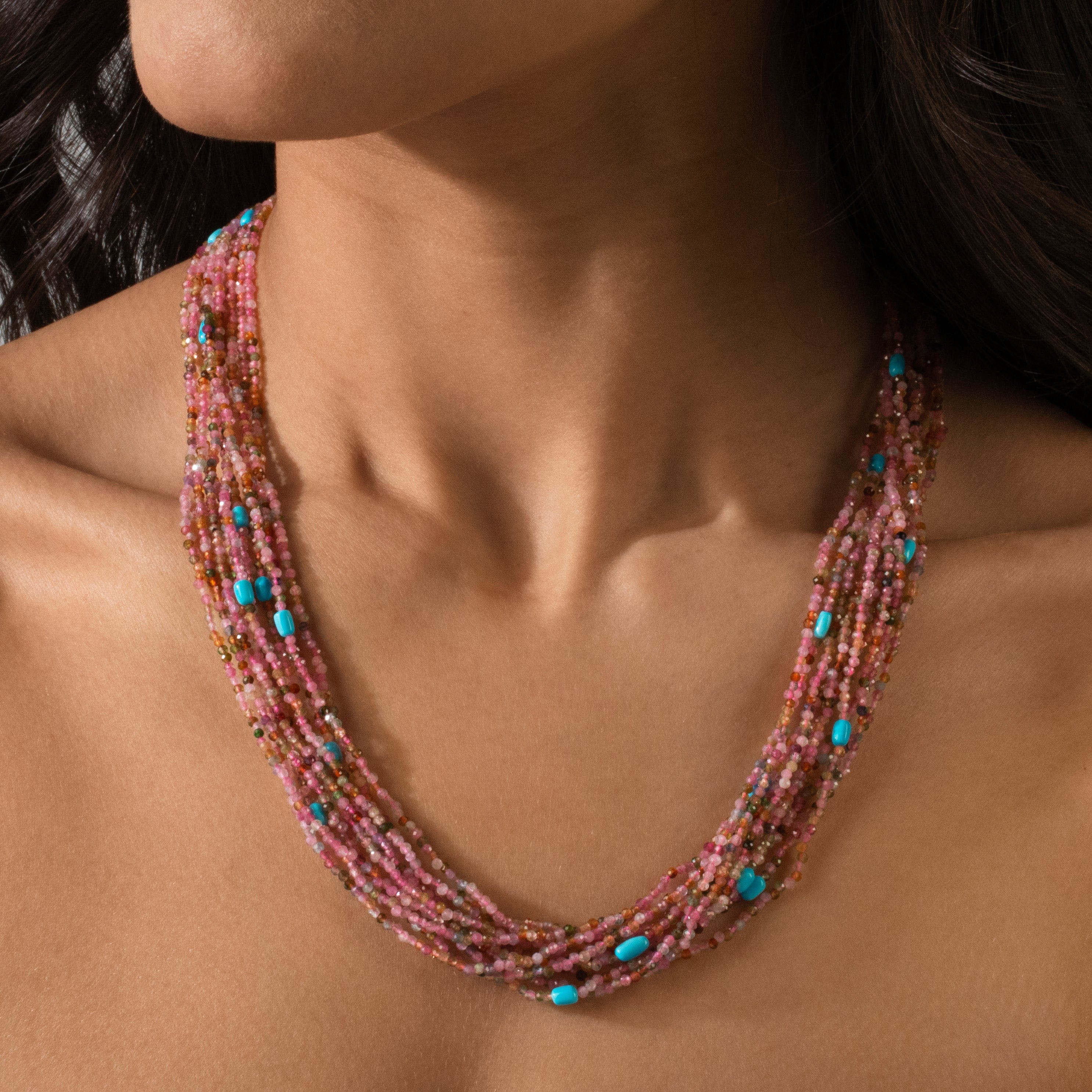 KALIFANO Gemstone Jewelry Tourmaline 2mm Necklace With Sterling Silver Clasp - 21.5" CCN10-TR-2