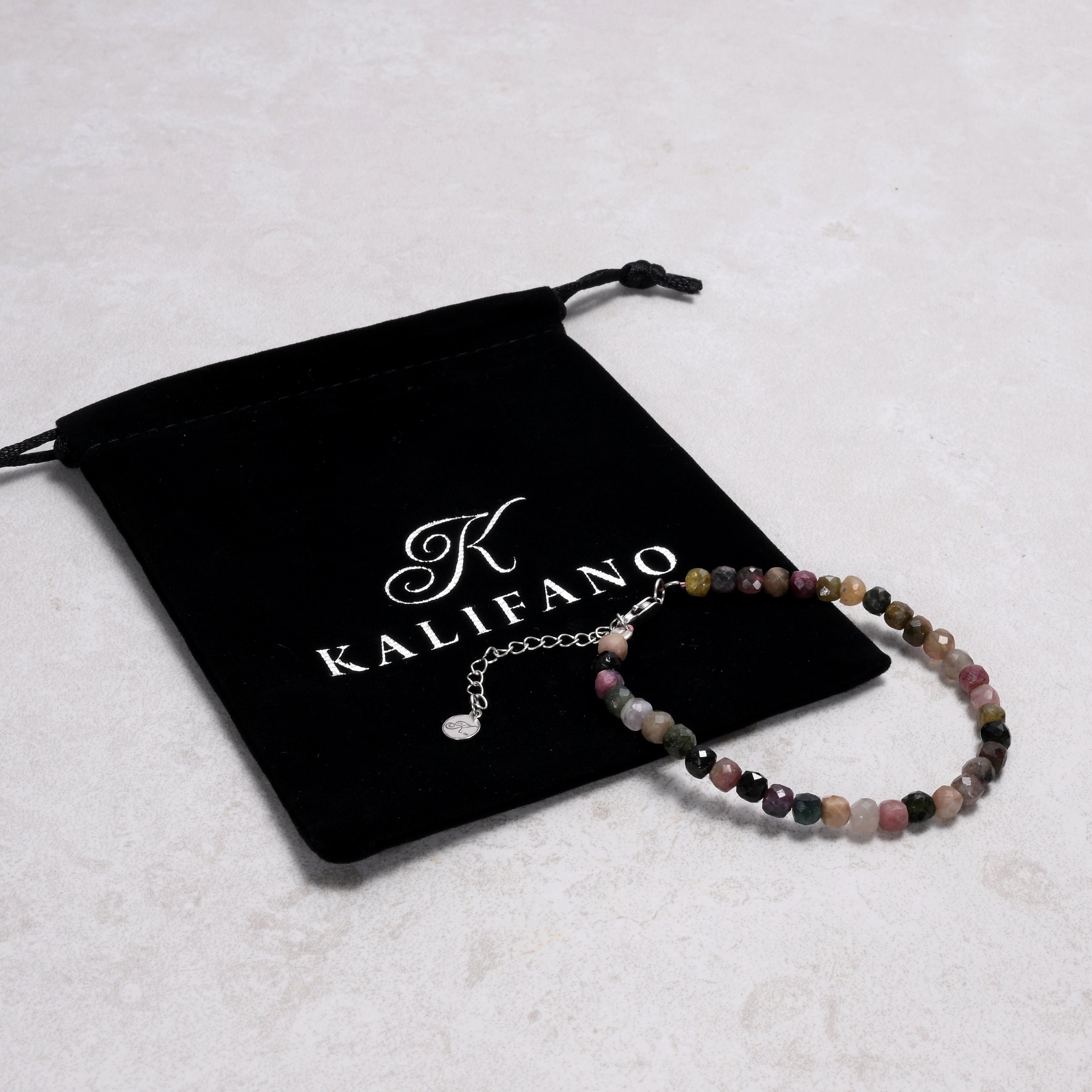 KALIFANO Gemstone Jewelry Tourmaline 4mm Natural Gemstone Bracelet with Sterling Silver Clasp B4-16S-TR
