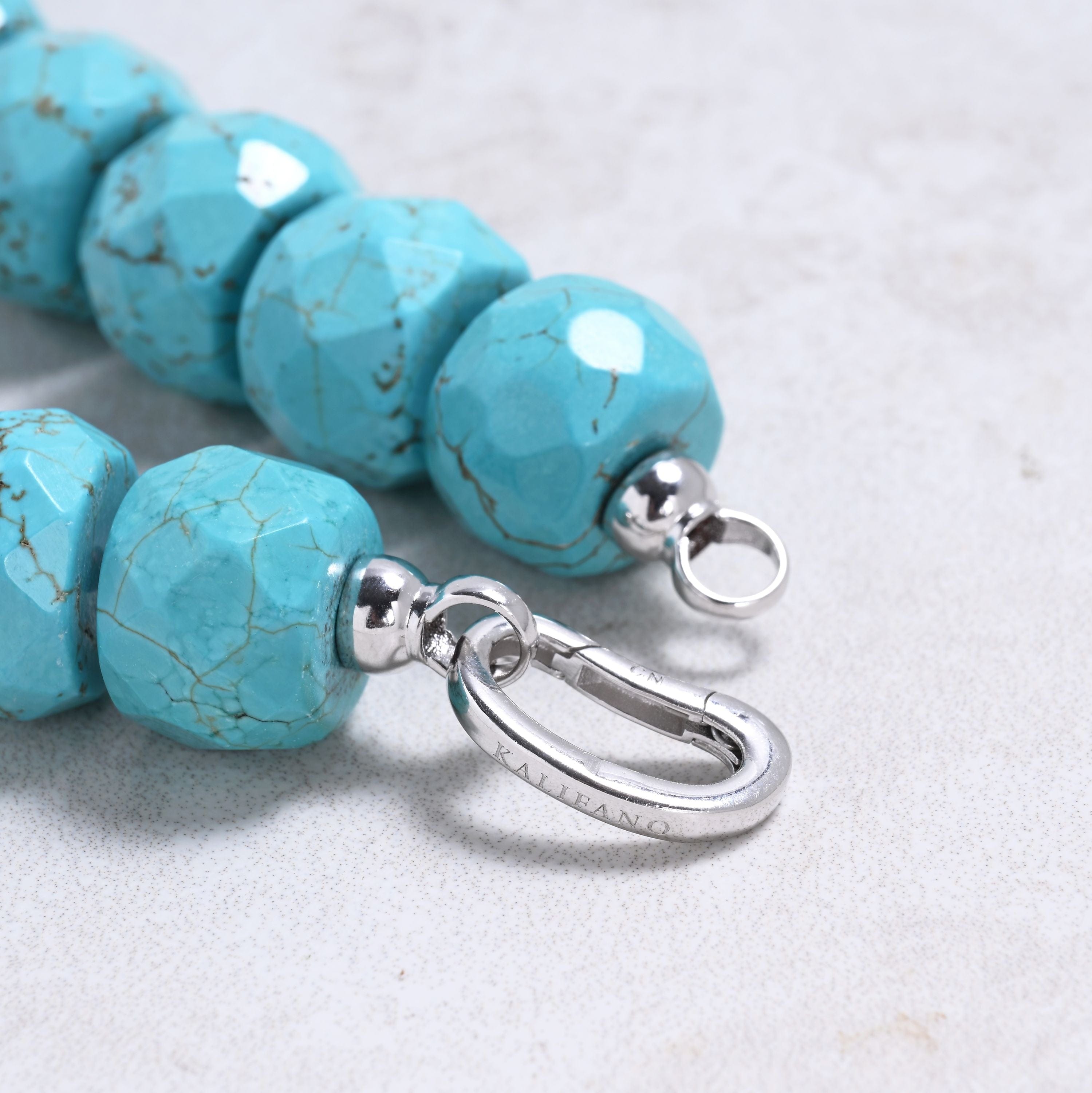 Kalifano Gemstone Jewelry Turquoise 17x13mm Roundel Gemstone Necklace with Sterling Silver Clasp - 22" 9SN-TQ5