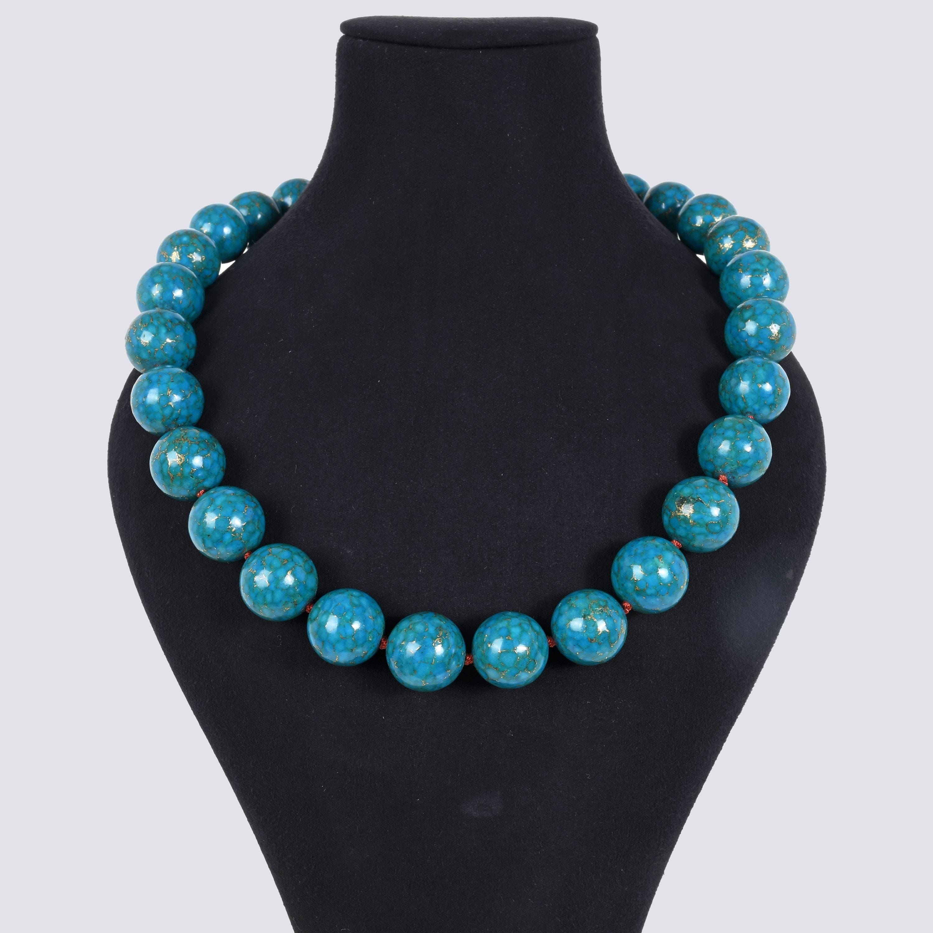 Kalifano Gemstone Jewelry Turquoise 18mm Round Gemstone Necklace with Sterling Silver Clasp - 22" 9SN-TQ3