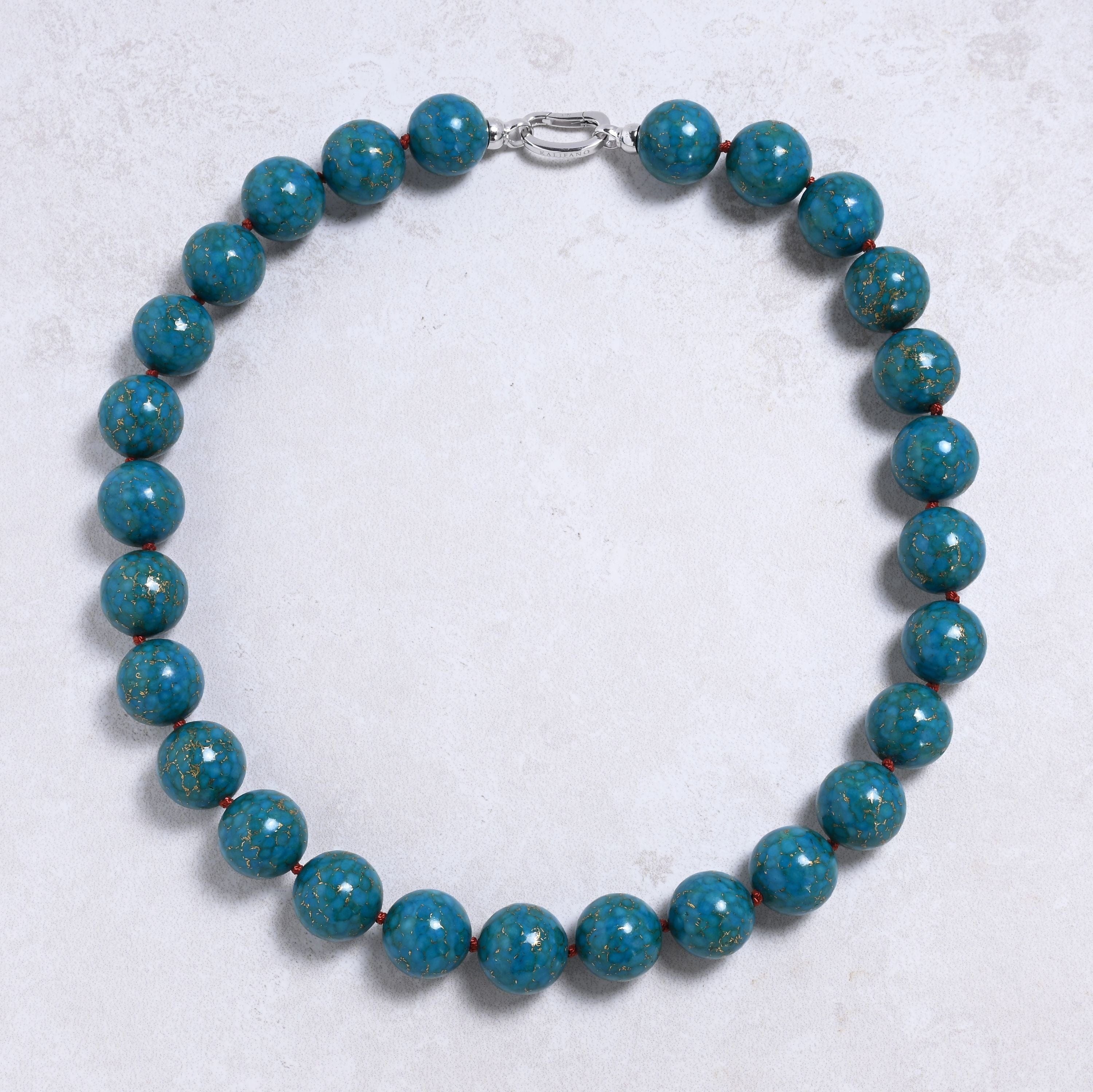 Kalifano Gemstone Jewelry Turquoise 18mm Round Gemstone Necklace with Sterling Silver Clasp - 22" 9SN-TQ3