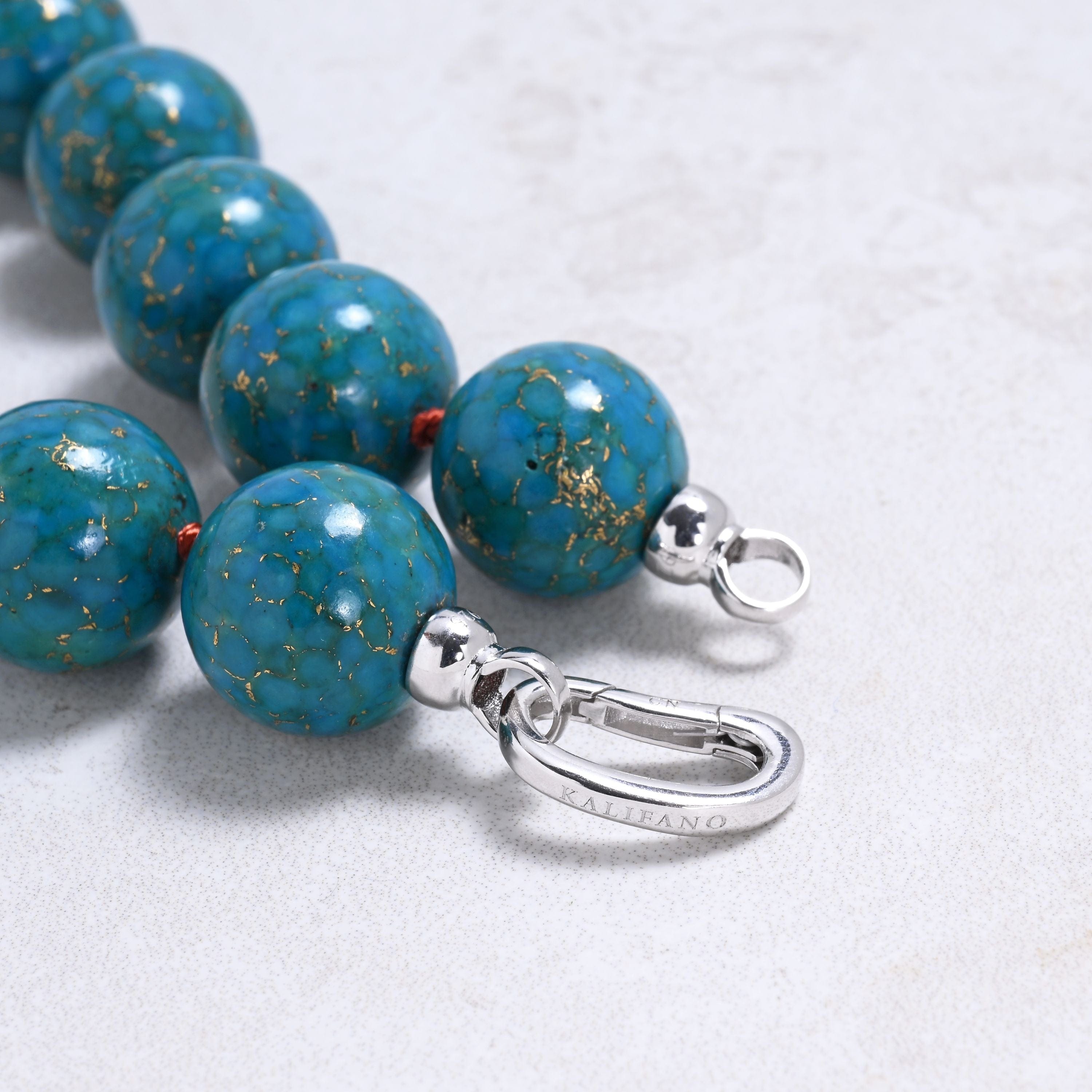 Kalifano Gemstone Jewelry Turquoise 18mm Round Gemstone Necklace with Sterling Silver Clasp - 22" 9SN-TQ3