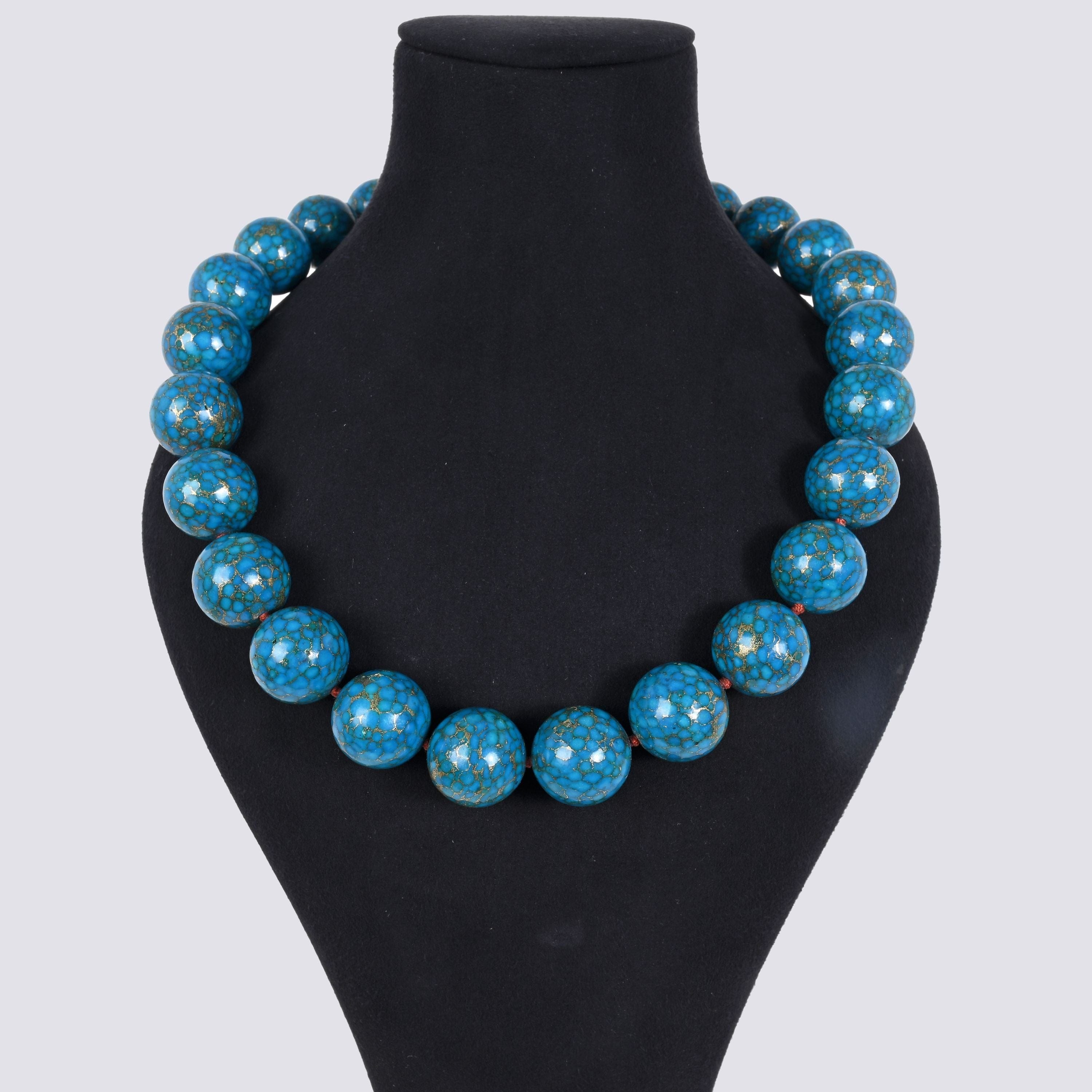Kalifano Gemstone Jewelry Turquoise 20mm Round Gemstone Necklace with Sterling Silver Clasp - 22" 9GN-TQ2