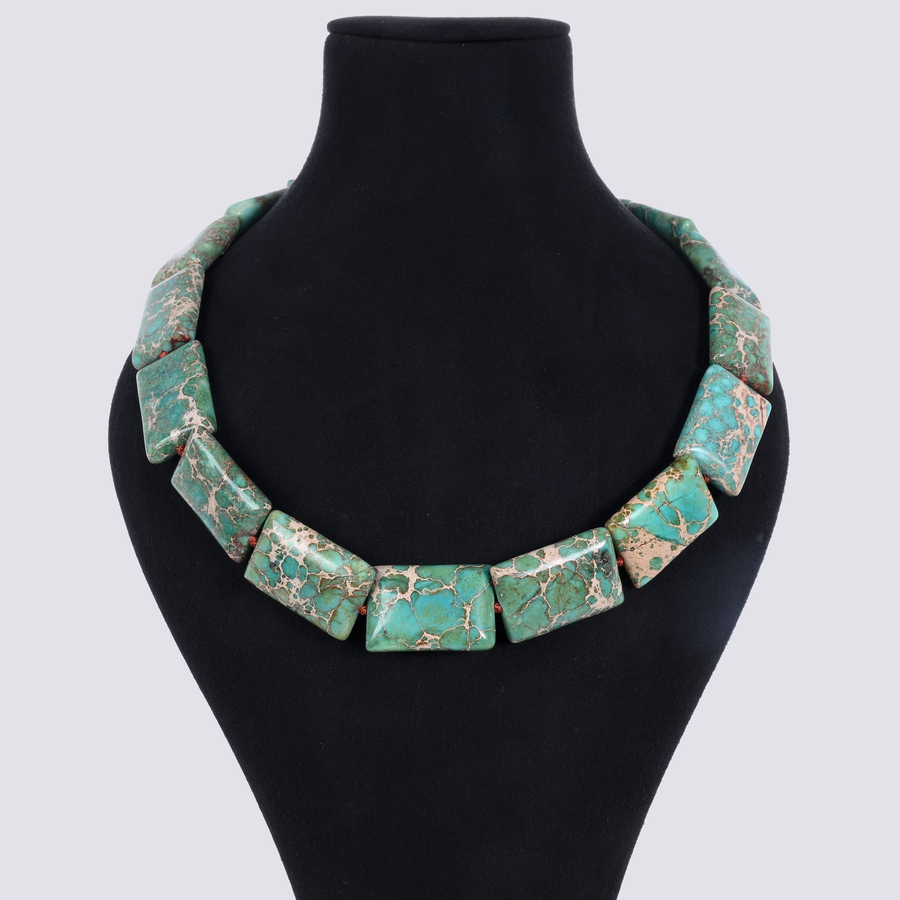Kalifano Gemstone Jewelry Turquoise 20x30mm Square Gemstone Necklace with Sterling Silver Clasp - 22" 9SN-TQ