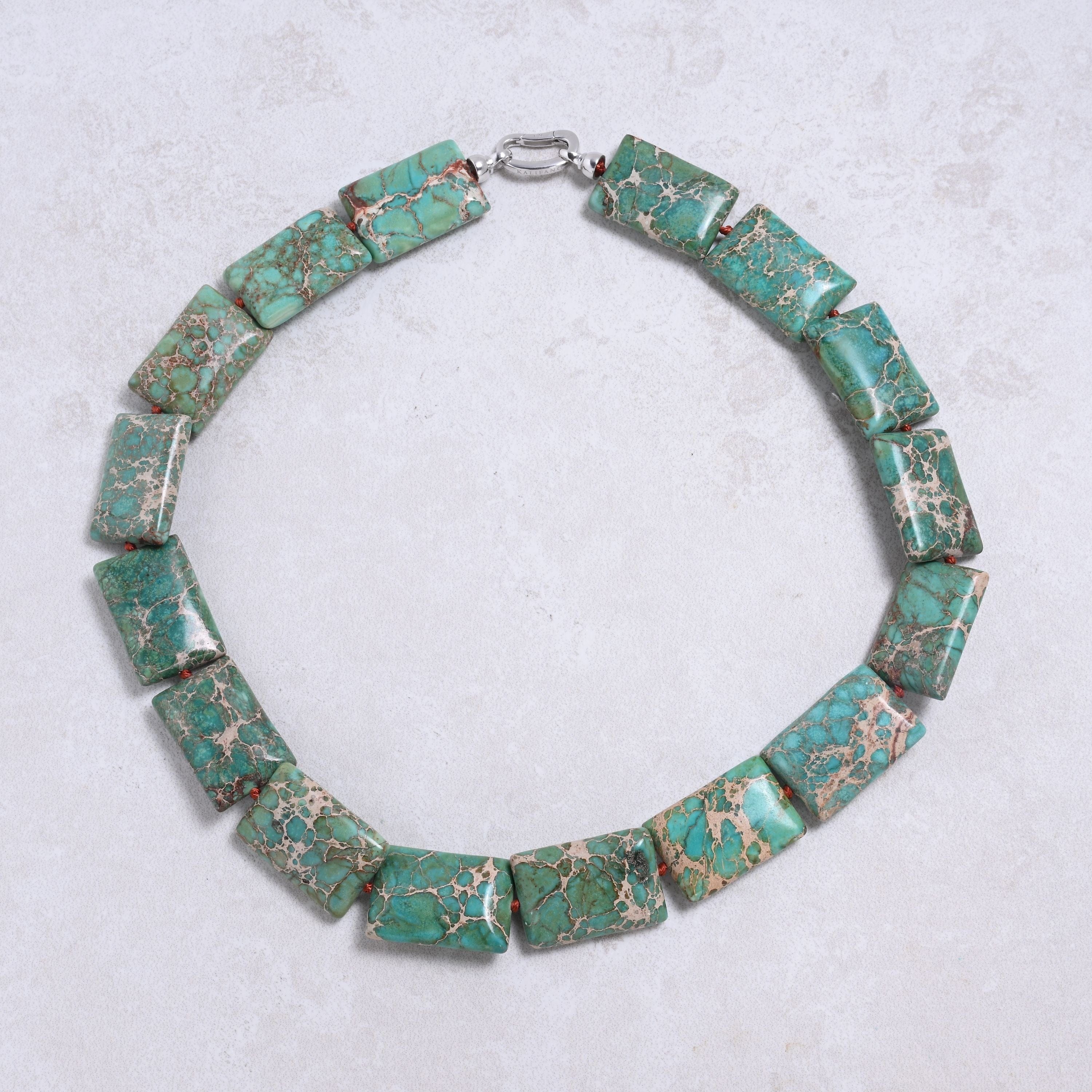 Kalifano Gemstone Jewelry Turquoise 20x30mm Square Gemstone Necklace with Sterling Silver Clasp - 22" 9SN-TQ