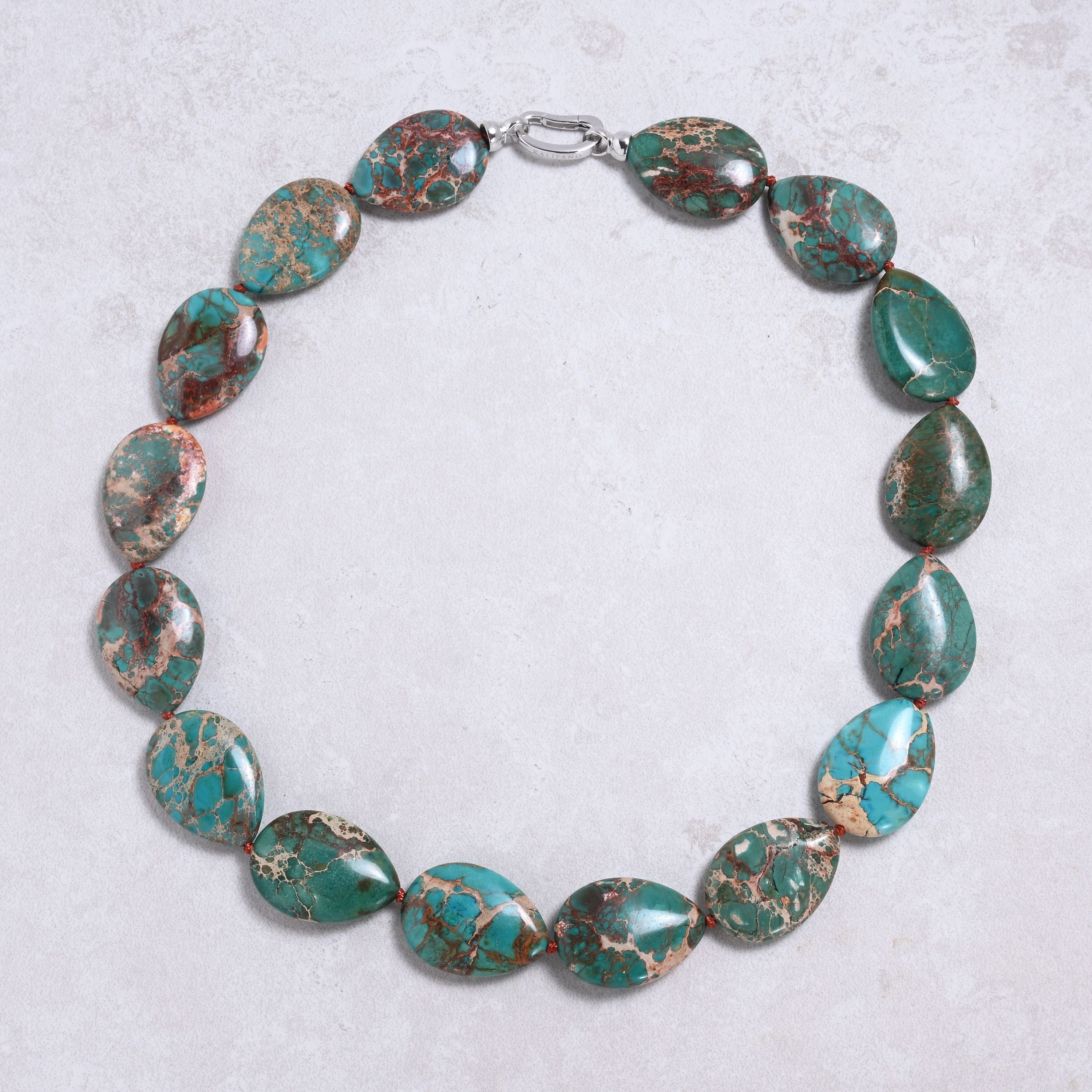 Kalifano Gemstone Jewelry Turquoise 22x30mm Water Drop Gemstone Necklace with Sterling Silver Clasp - 22" 9SN-TQ7