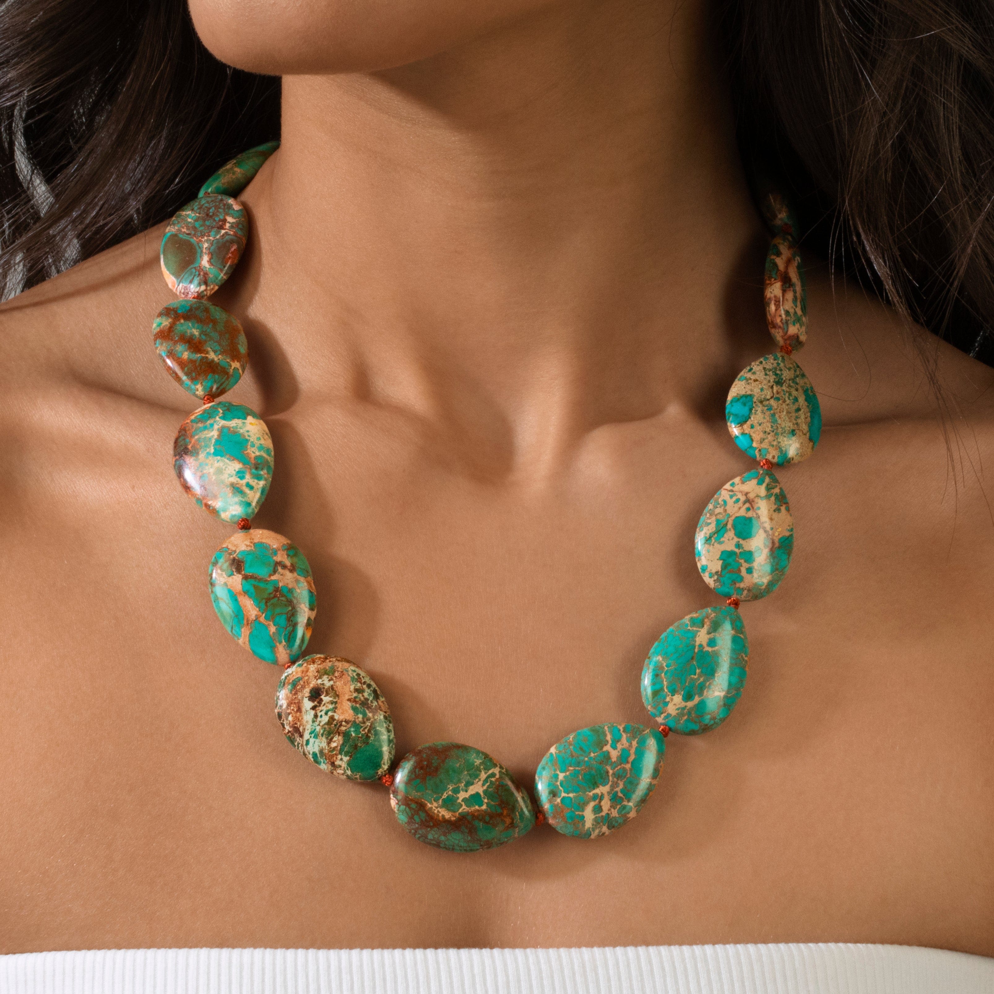 Kalifano Gemstone Jewelry Turquoise 22x30mm Water Drop Gemstone Necklace with Sterling Silver Clasp - 22" 9SN-TQ7