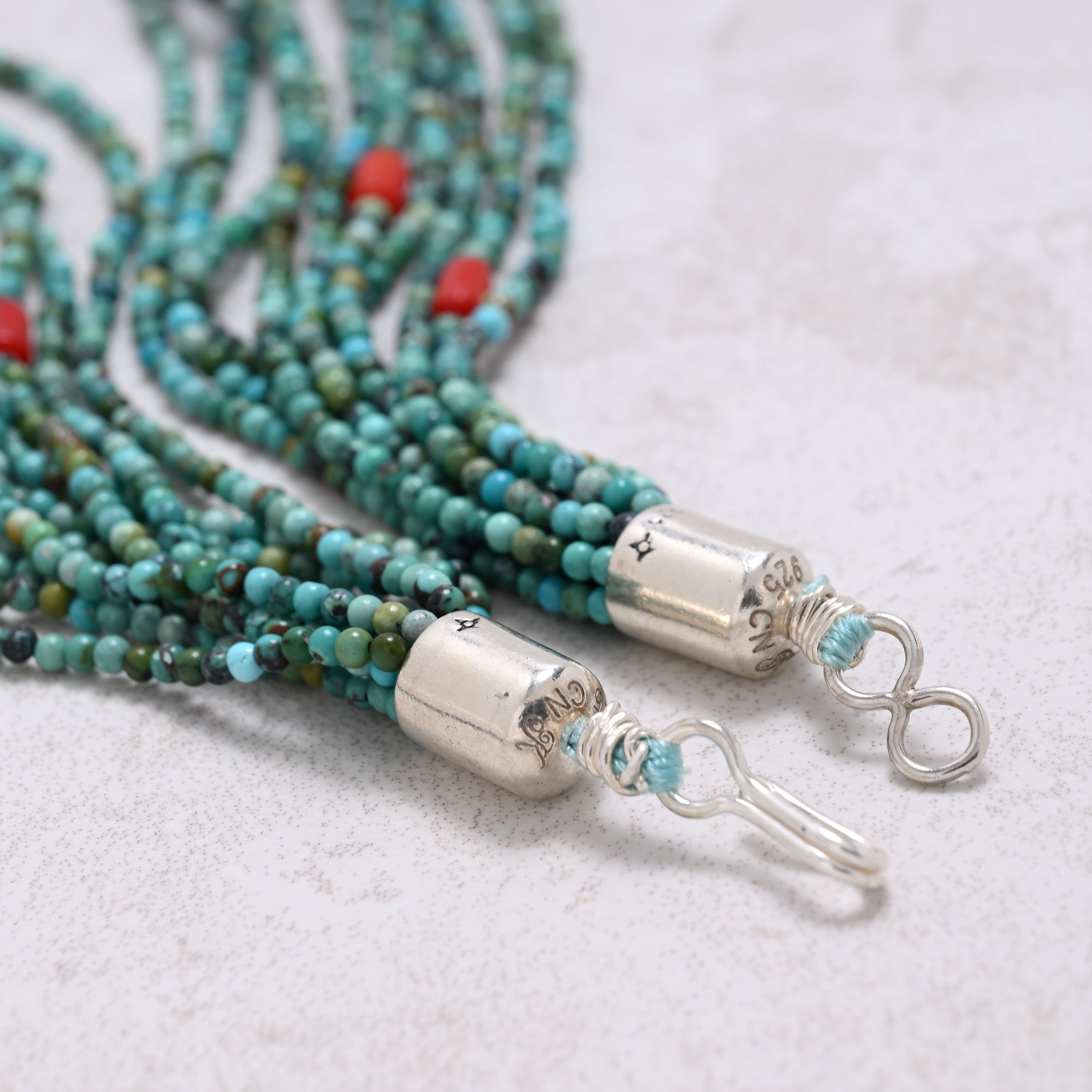KALIFANO Gemstone Jewelry Turquoise 2mm Necklace With Sterling Silver Clasp - 21.5" CCN10-TQ