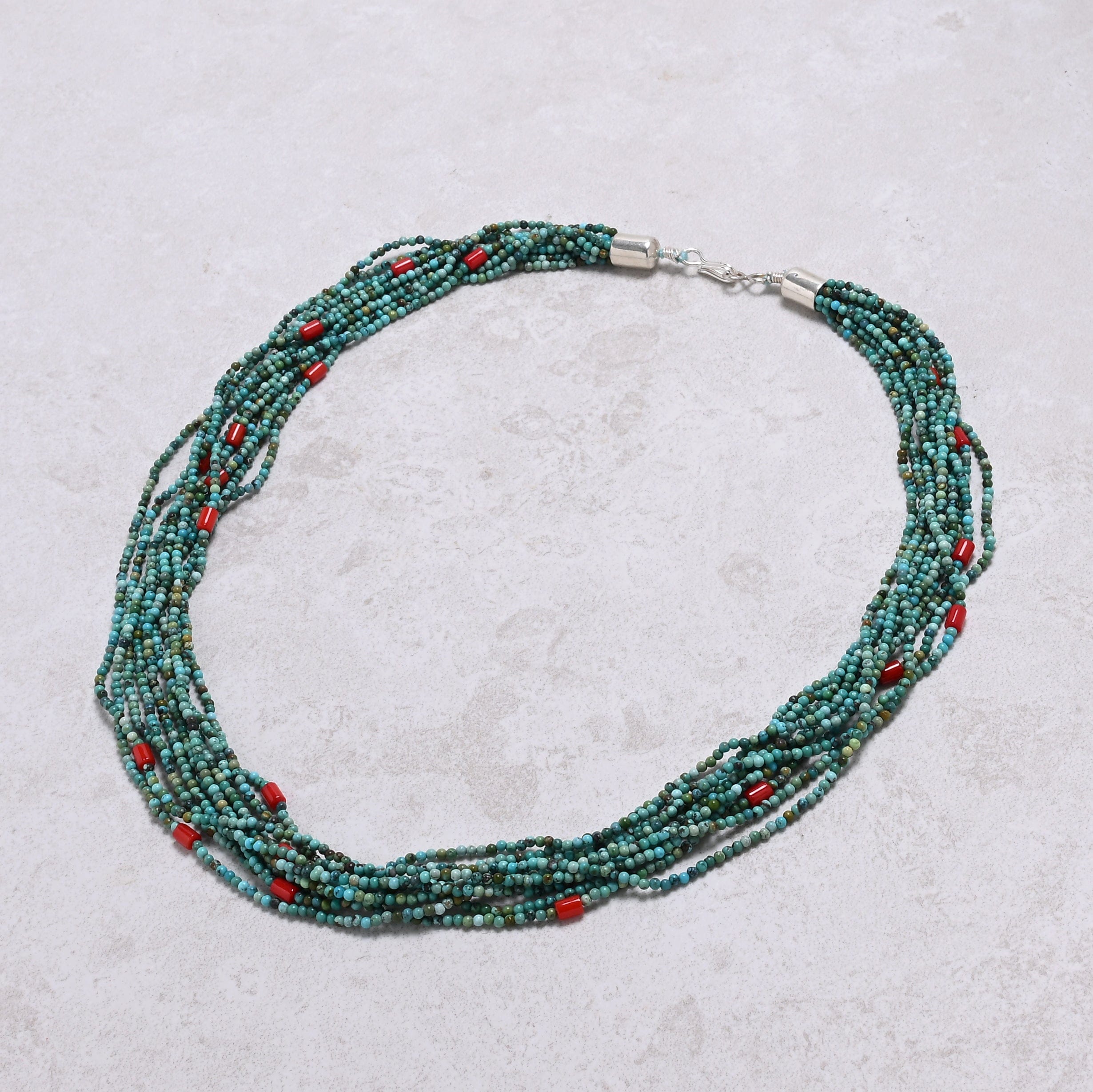 KALIFANO Gemstone Jewelry Turquoise 2mm Necklace With Sterling Silver Clasp - 21.5" CCN10-TQ