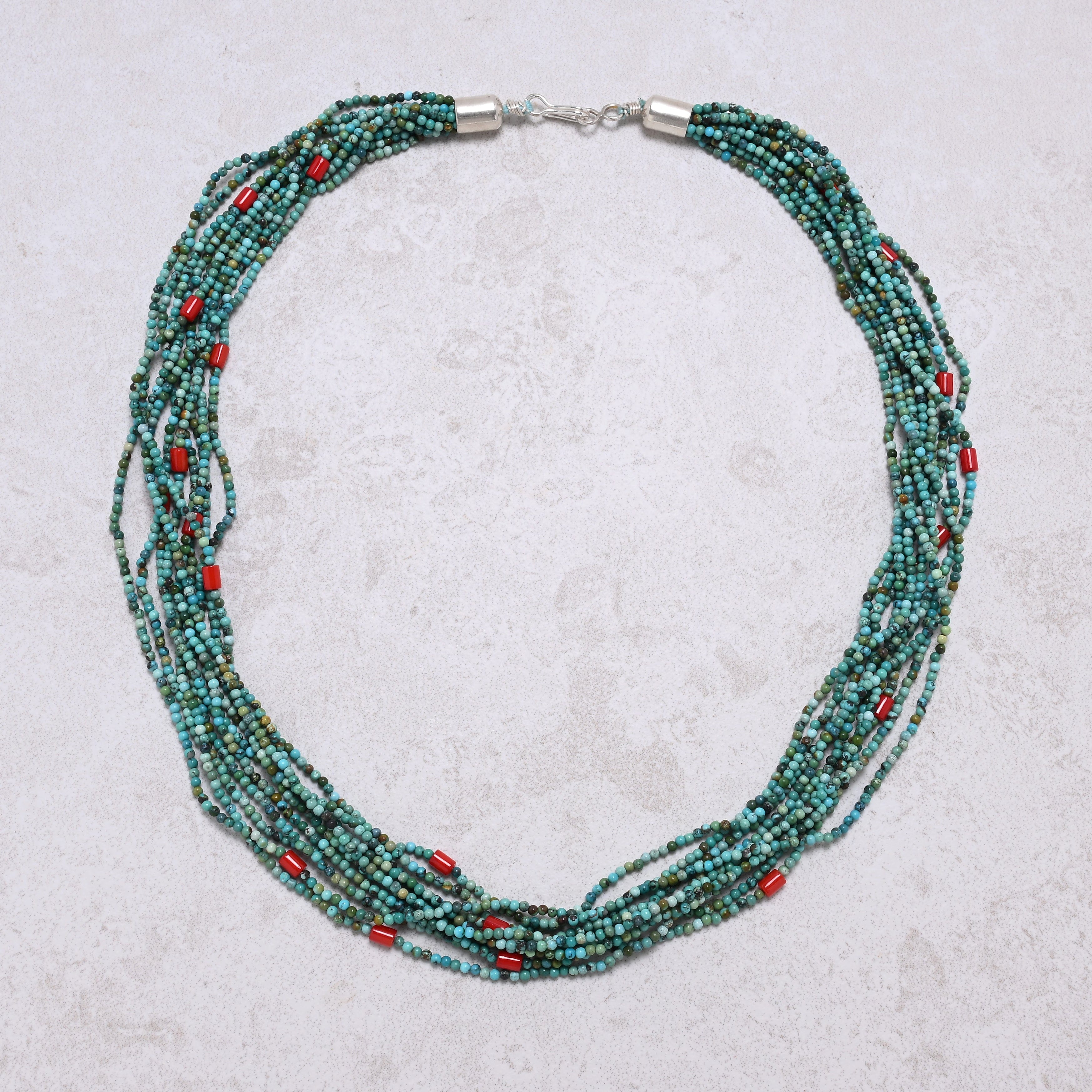 KALIFANO Gemstone Jewelry Turquoise 2mm Necklace With Sterling Silver Clasp - 21.5" CCN10-TQ