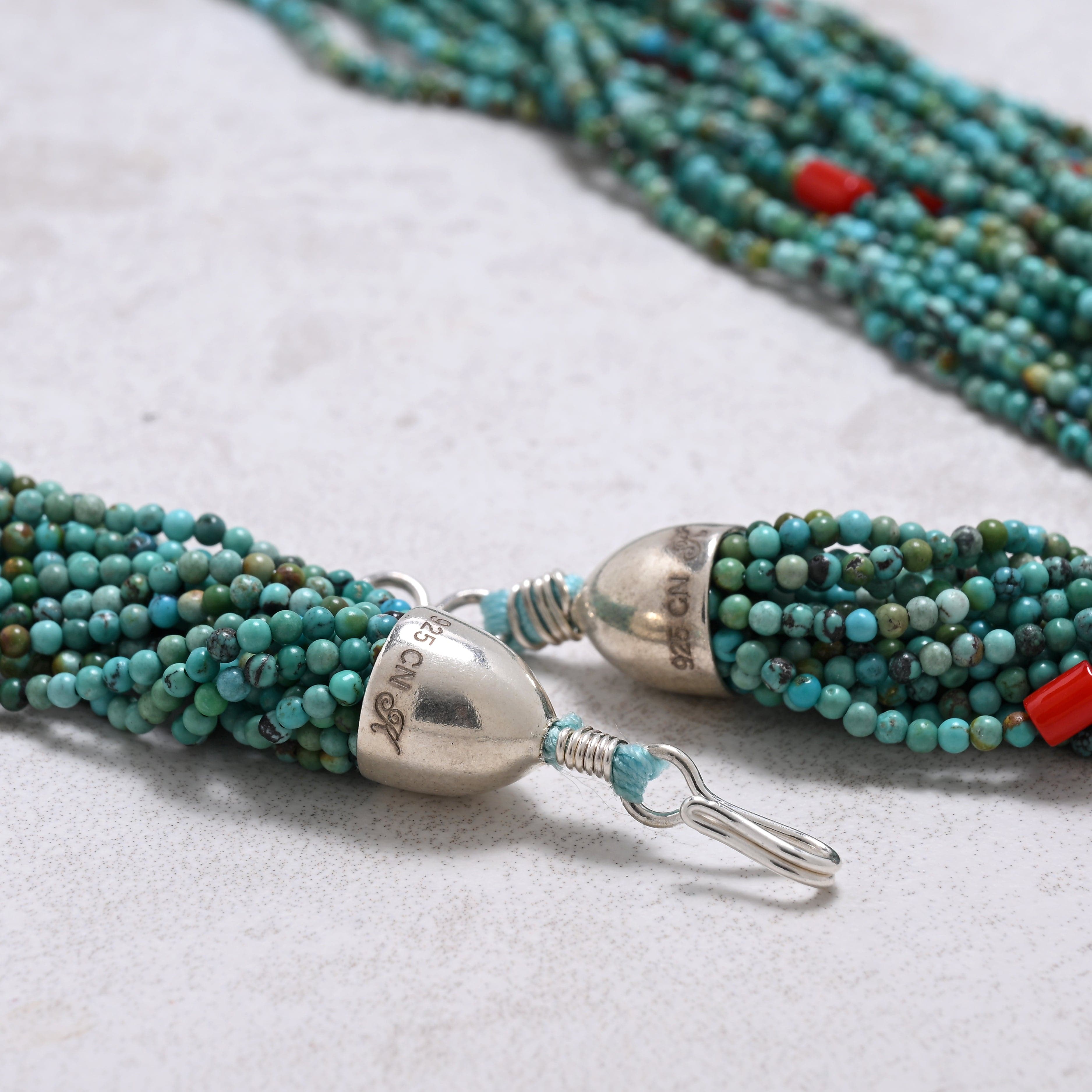 KALIFANO Gemstone Jewelry Turquoise 2mm Necklace With Sterling Silver Clasp - 21.5" CCN20-TQ