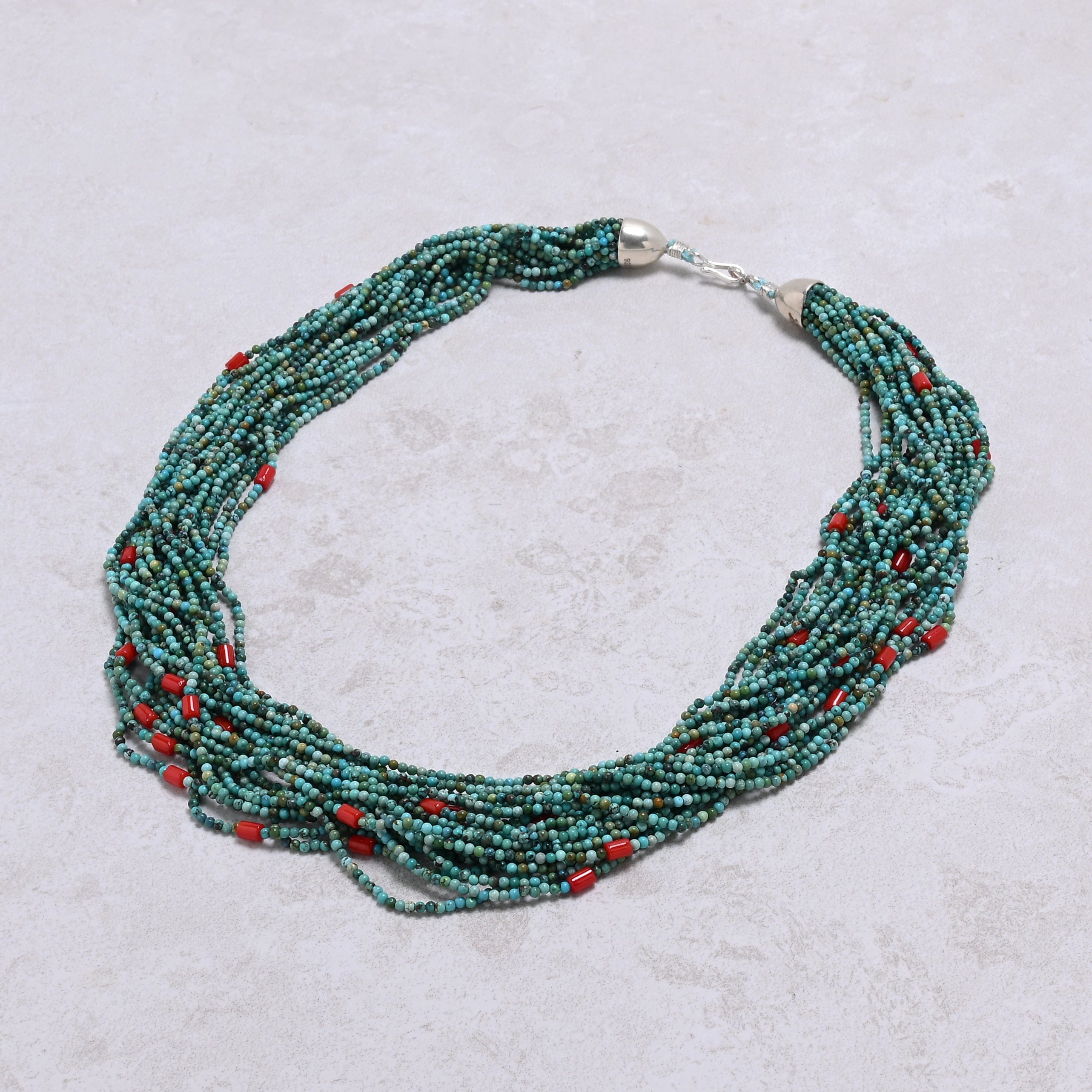KALIFANO Gemstone Jewelry Turquoise 2mm Necklace With Sterling Silver Clasp - 21.5" CCN20-TQ