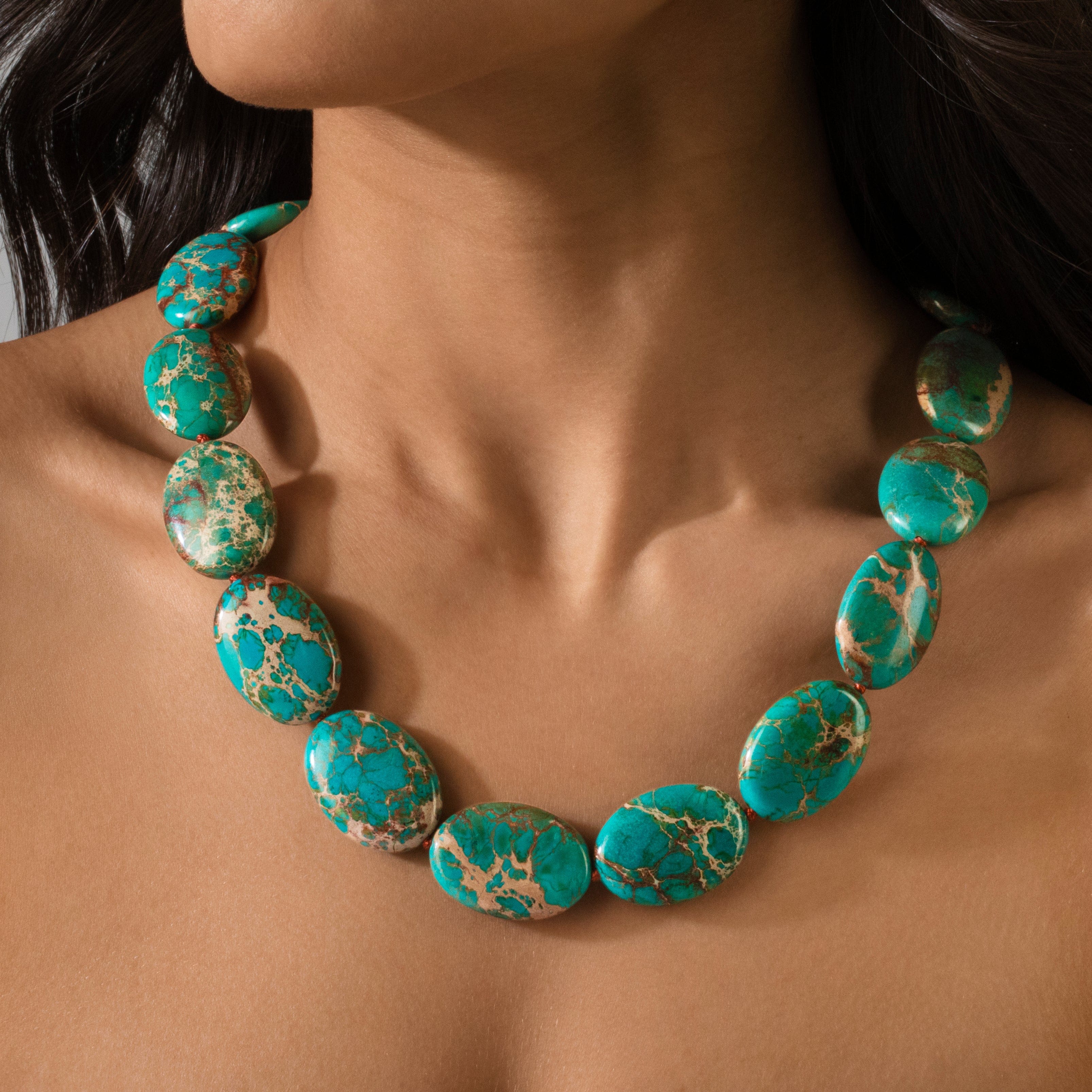 Kalifano Gemstone Jewelry Turquoise 30x22mm Oval Gemstone Necklace with Sterling Silver Clasp - 22" 9GN-TQ