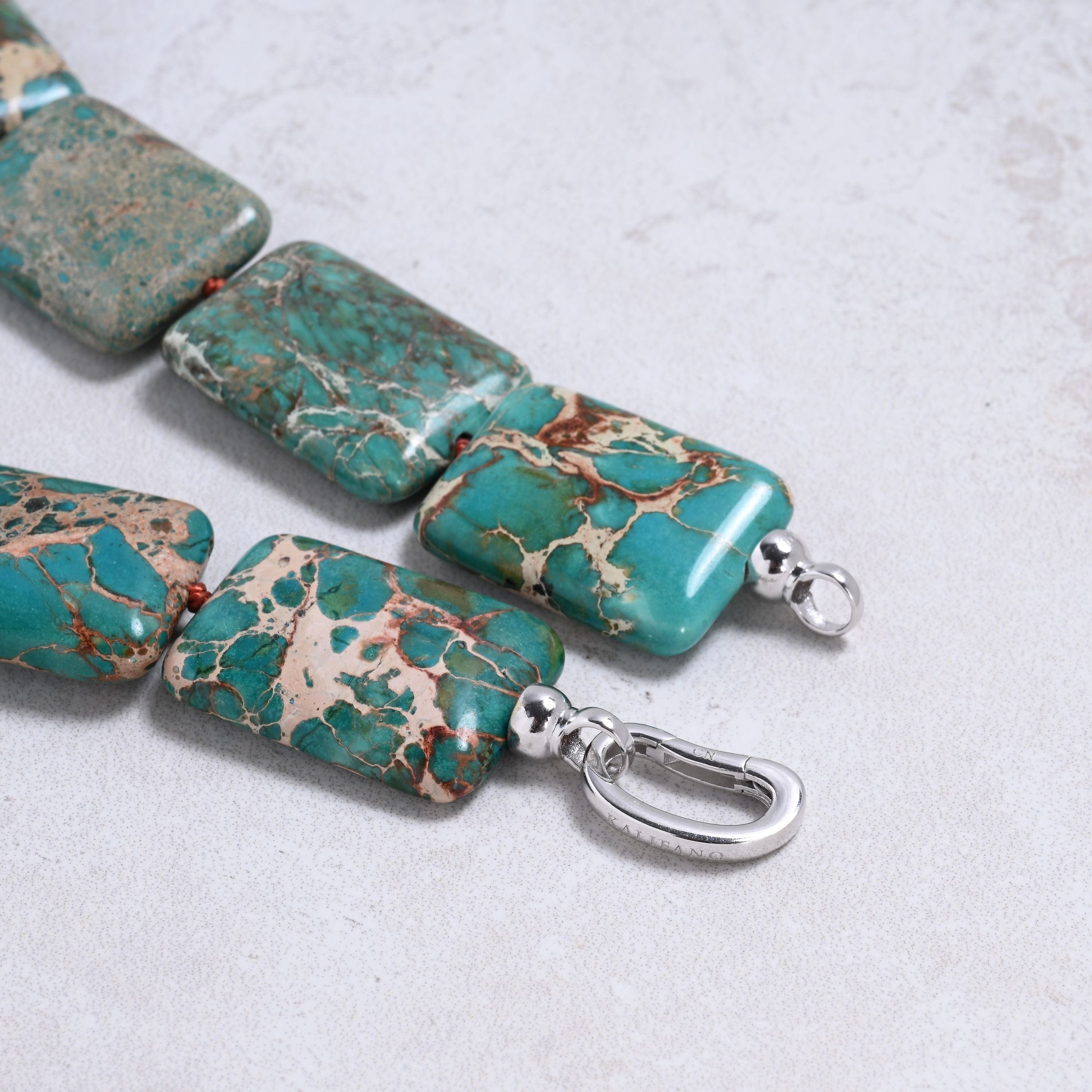 Kalifano Gemstone Jewelry Turquoise 31x22mm Square Gemstone Necklace with Sterling Silver Clasp - 22" 9SN-TQ6