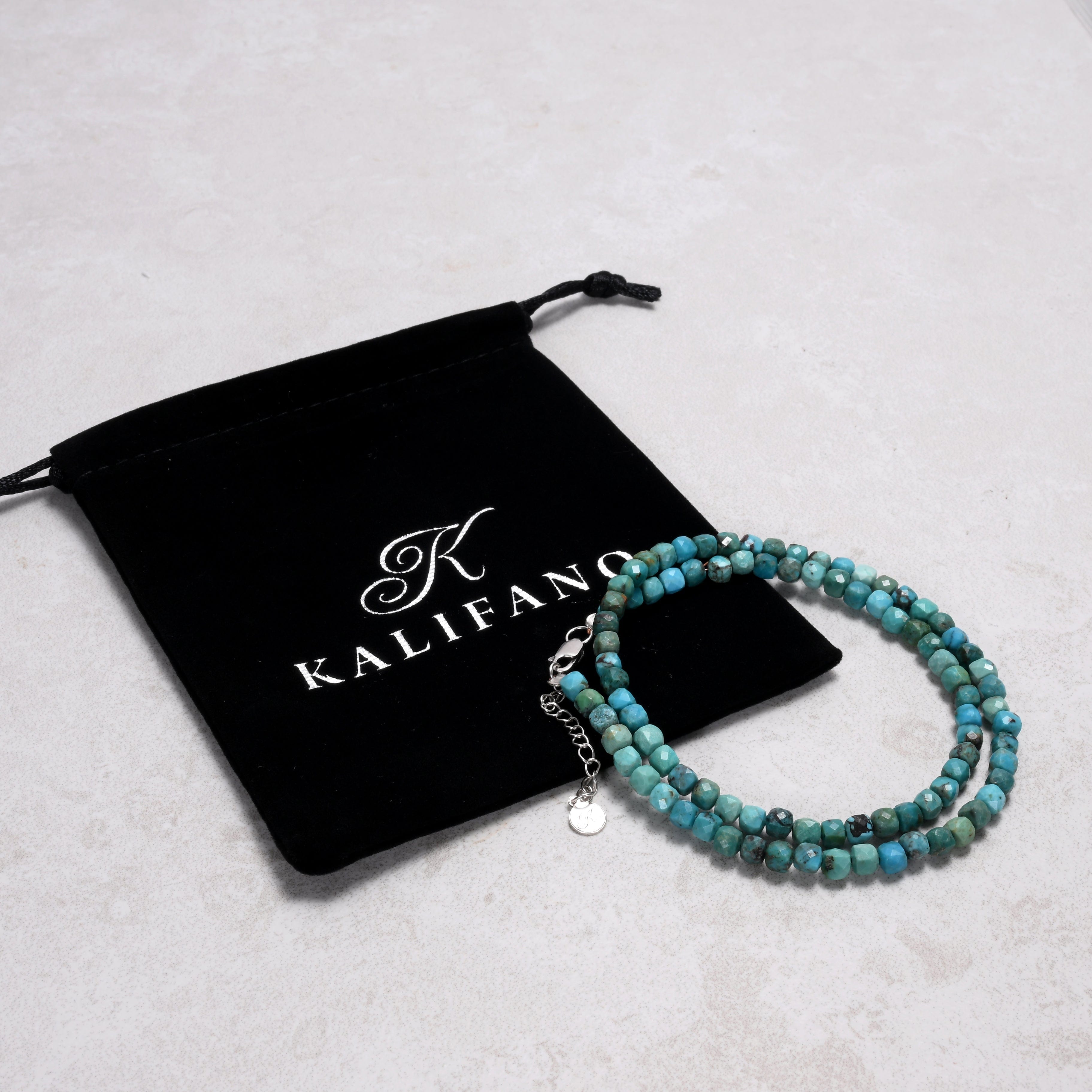 KALIFANO Gemstone Jewelry Turquoise 4mm Necklace With Sterling Silver Clasp - 16" N4-41S-TQ