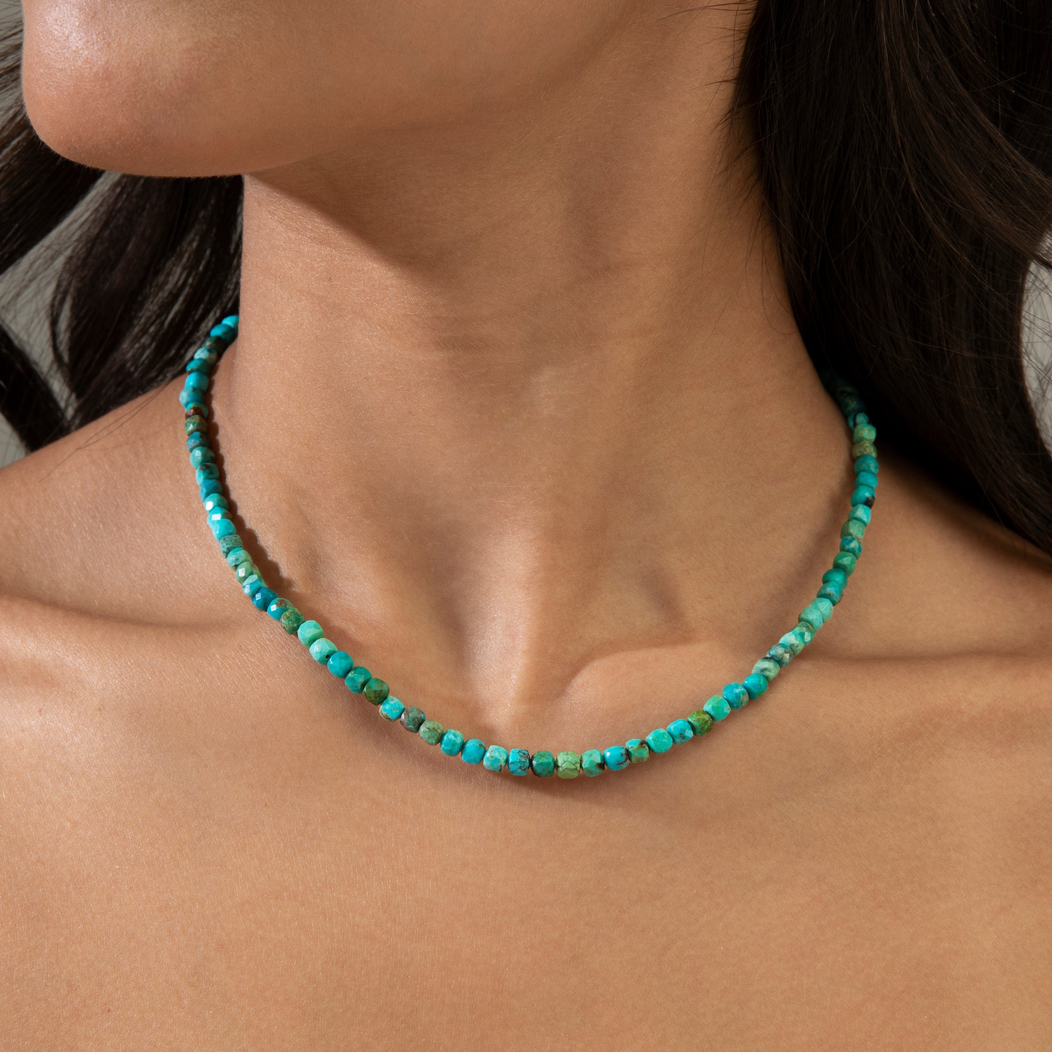 KALIFANO Gemstone Jewelry Turquoise 4mm Necklace With Sterling Silver Clasp - 16" N4-41S-TQ