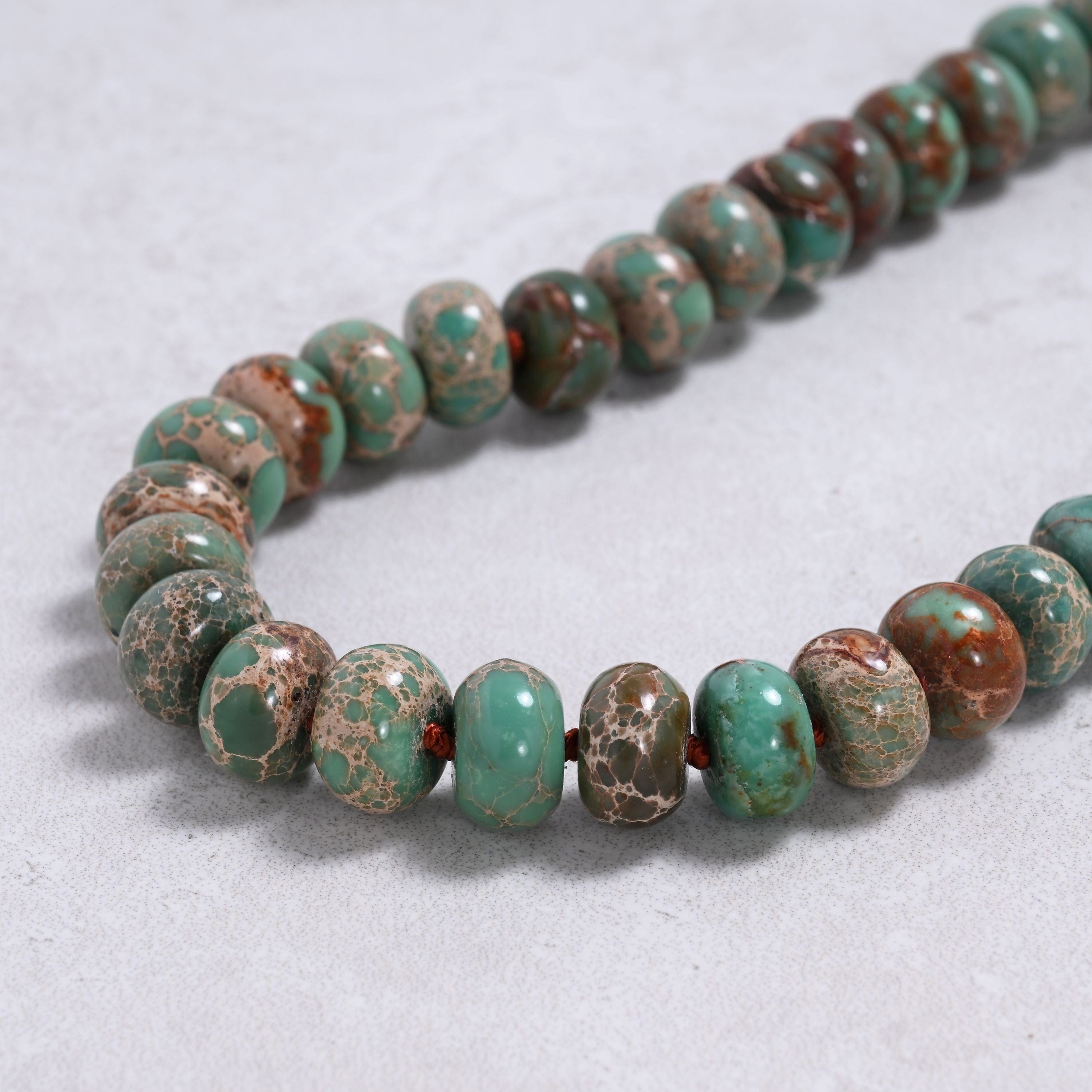 Kalifano Gemstone Jewelry Turquoise 7x12mm Roundel Gemstone Necklace with Sterling Silver Clasp - 22" 9SN-TQ2