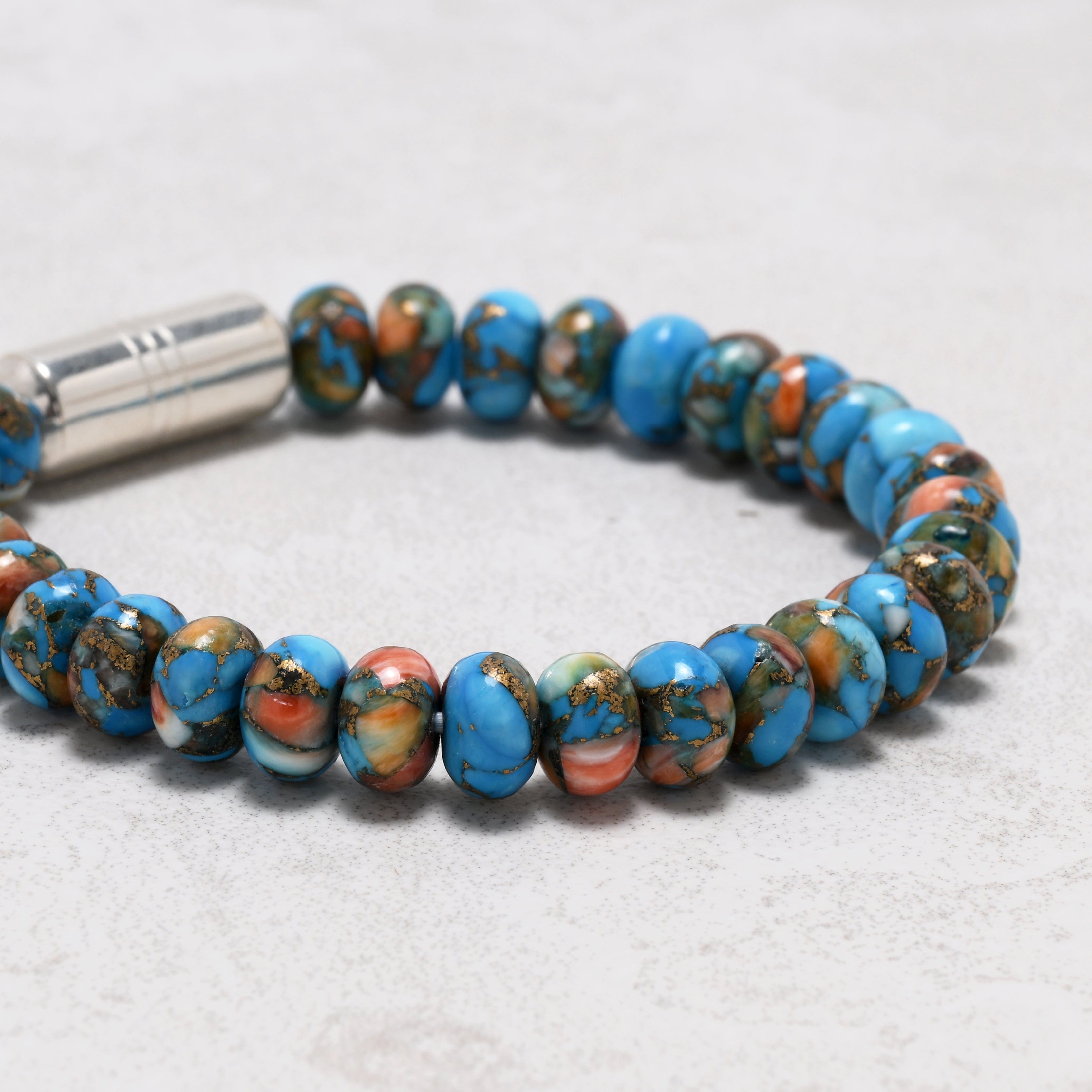 KALIFANO Gemstone Jewelry Turquoise Spiny Oyster 5x8mm Natural Gemstone Bracelet with Sterling Silver Clasp