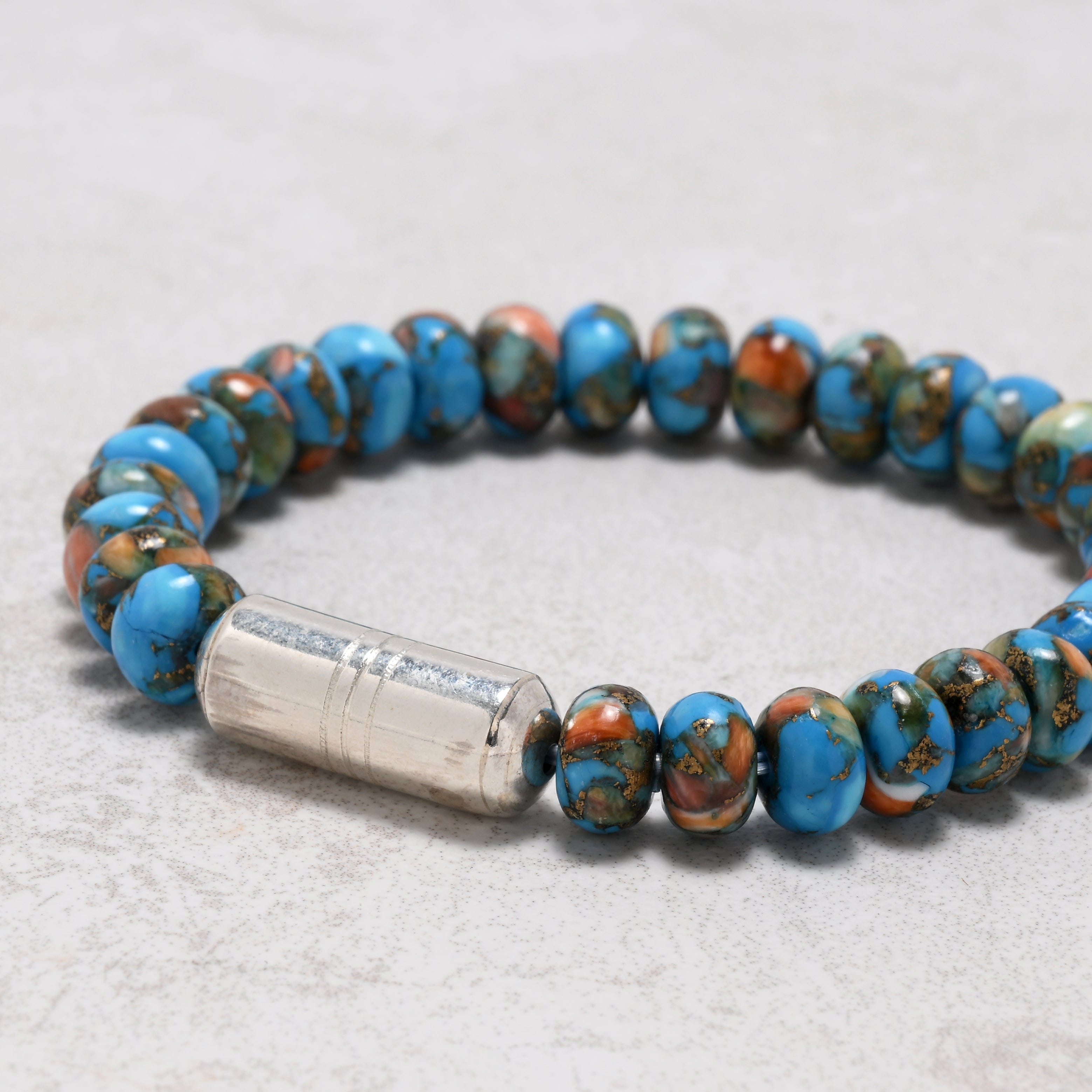 KALIFANO Gemstone Jewelry Turquoise Spiny Oyster 5x8mm Natural Gemstone Bracelet with Sterling Silver Clasp