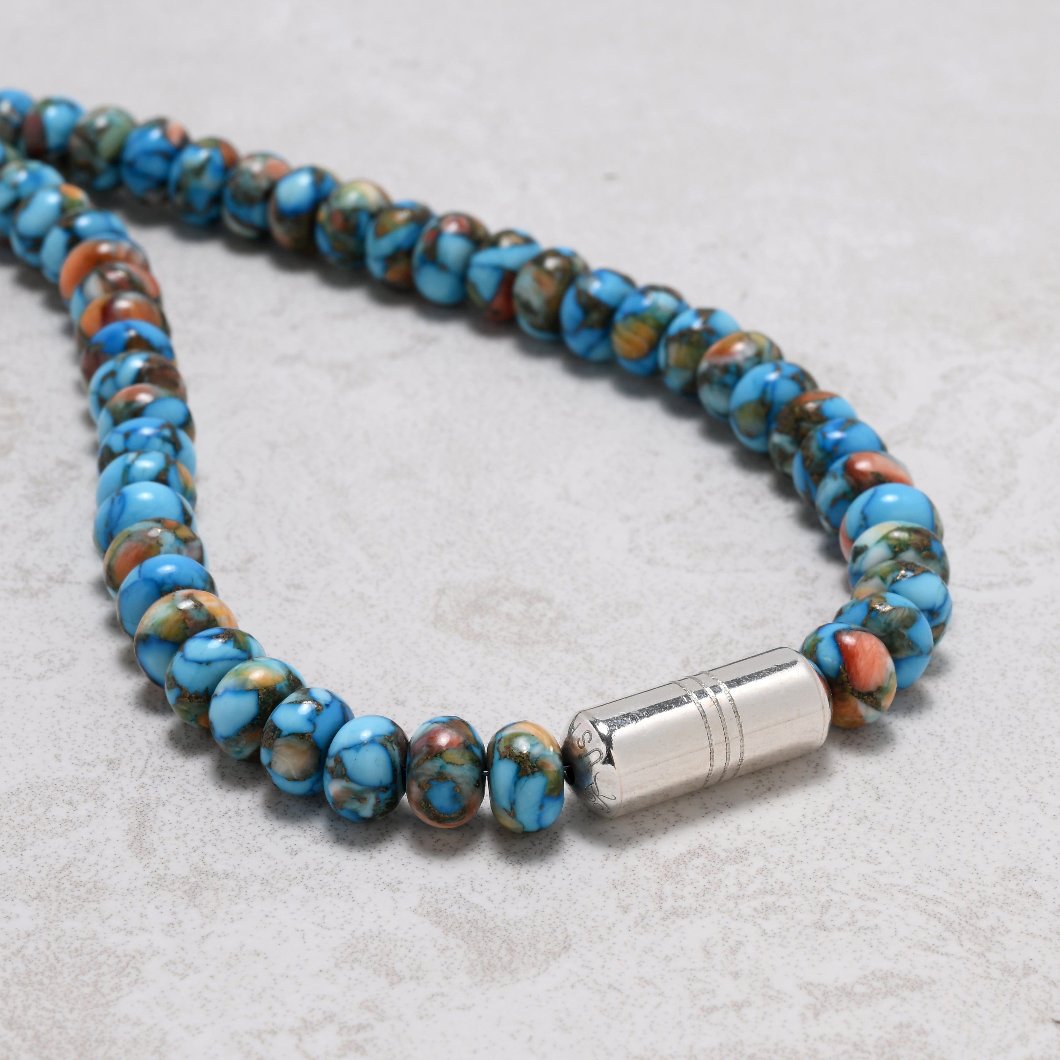 KALIFANO Gemstone Jewelry Turquoise Spiny Oyster 5x8mm Necklace With Sterling Silver Clasp - 21.5" 925N-12-HTSO