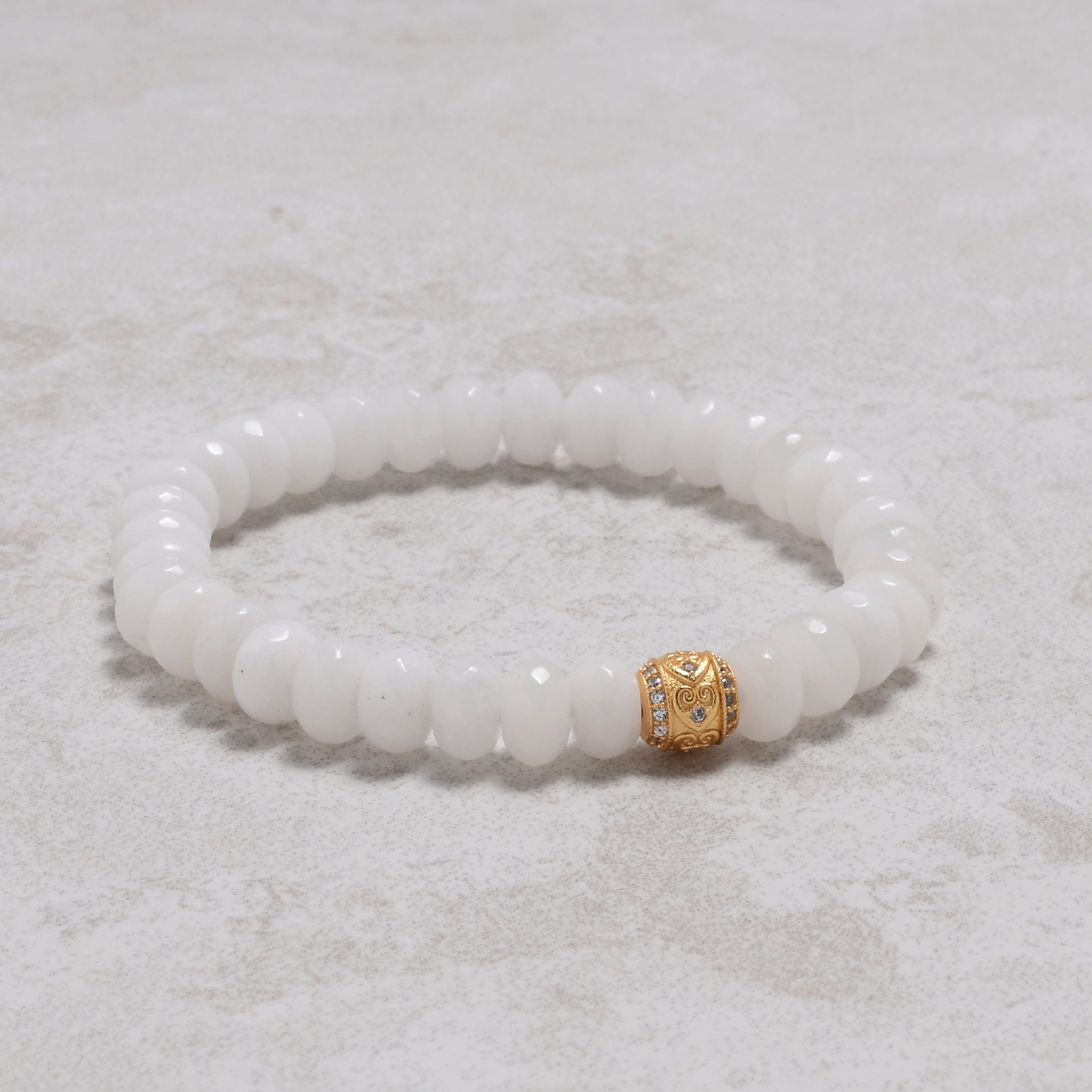 KALIFANO Gemstone Jewelry White Jade 8x5mm Natural Gemstone Stretch Bracelet