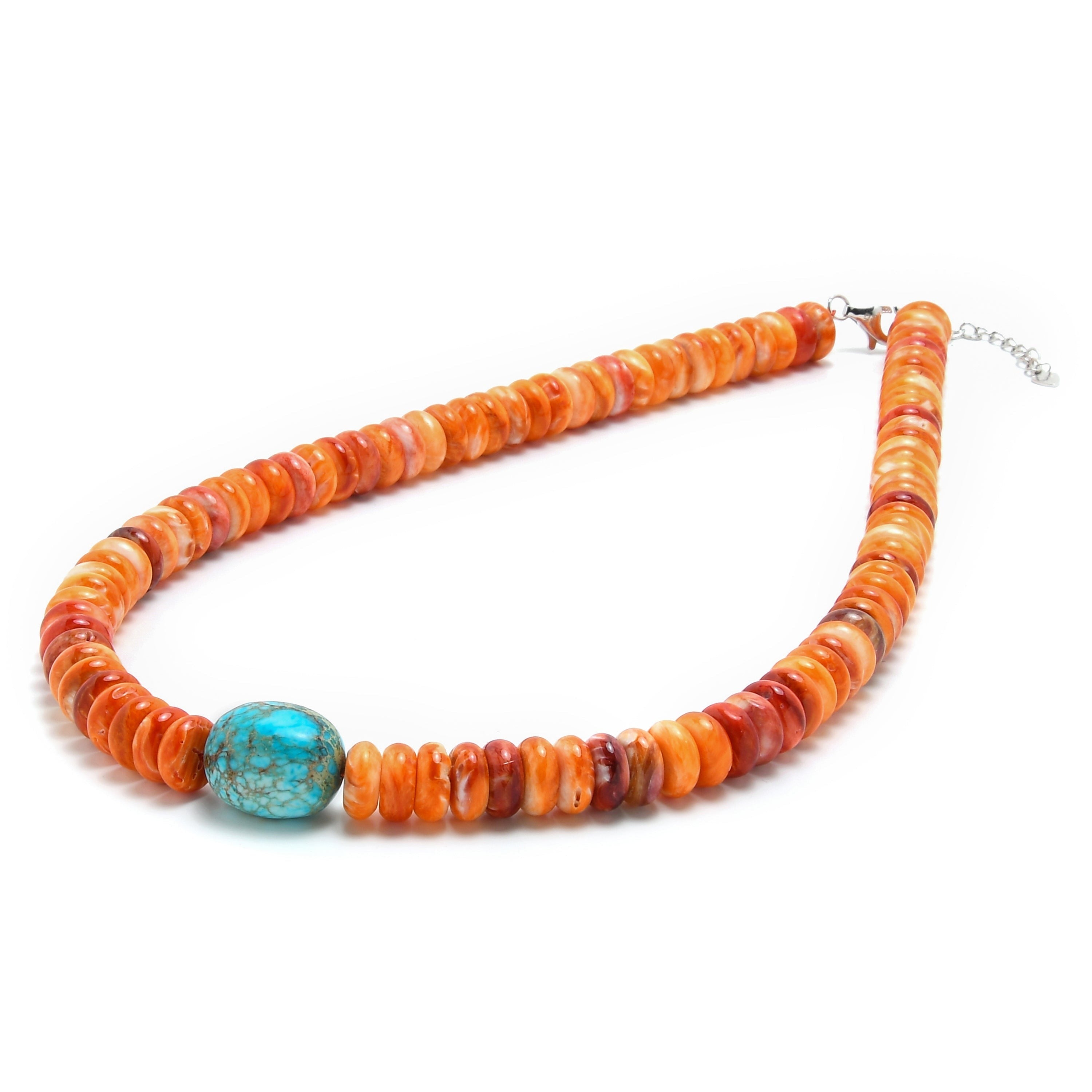 KALIFANO Gemstone Necklaces Spiny Oyster Shell & King Howlite Turquoise Necklace - 21" SKTN-10+13x18