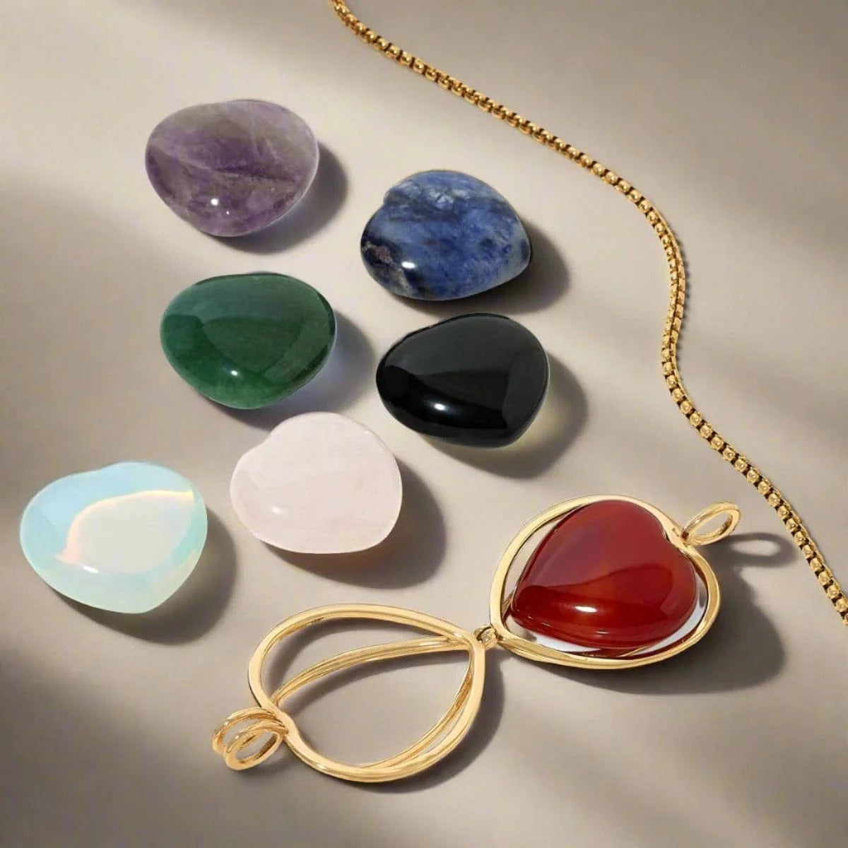 KALIFANO Gemstone Necklaces Stainless Steel Interchangeable Heart Locket with Chakra Gemstones | Adjustable Bolo Chain | 30"
