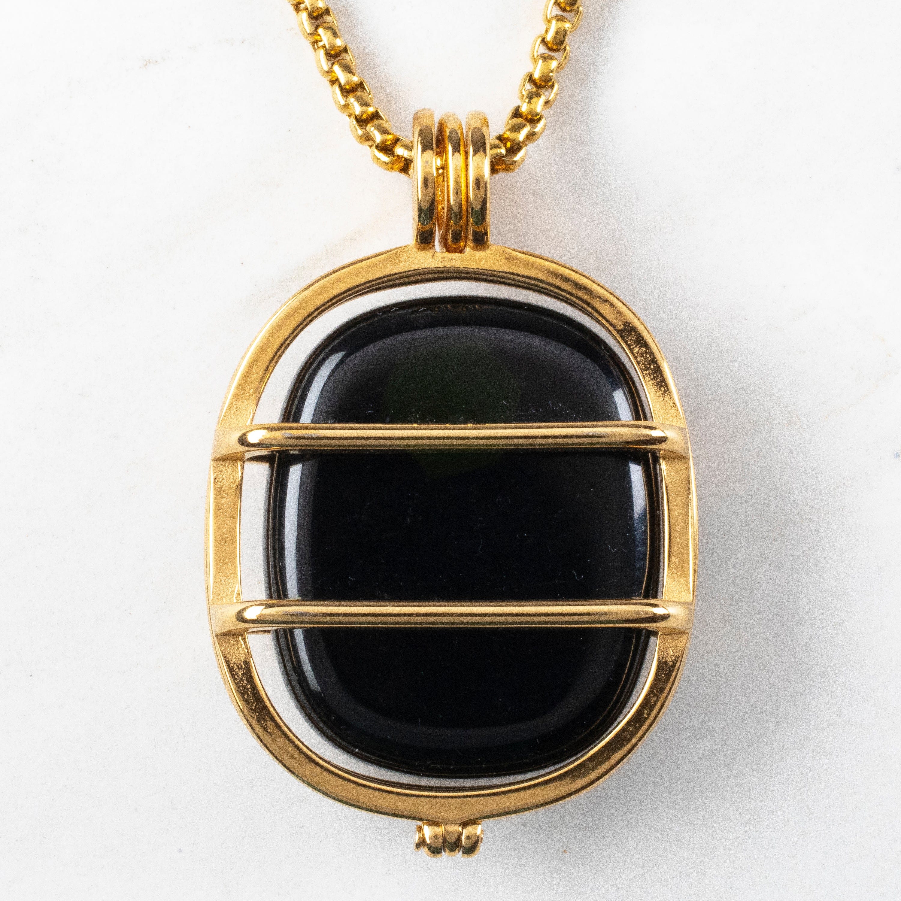 KALIFANO Gemstone Necklaces Stainless Steel Interchangeable Rectangle Locket with Chakra Gemstones | Adjustable Bolo Chain | 30"