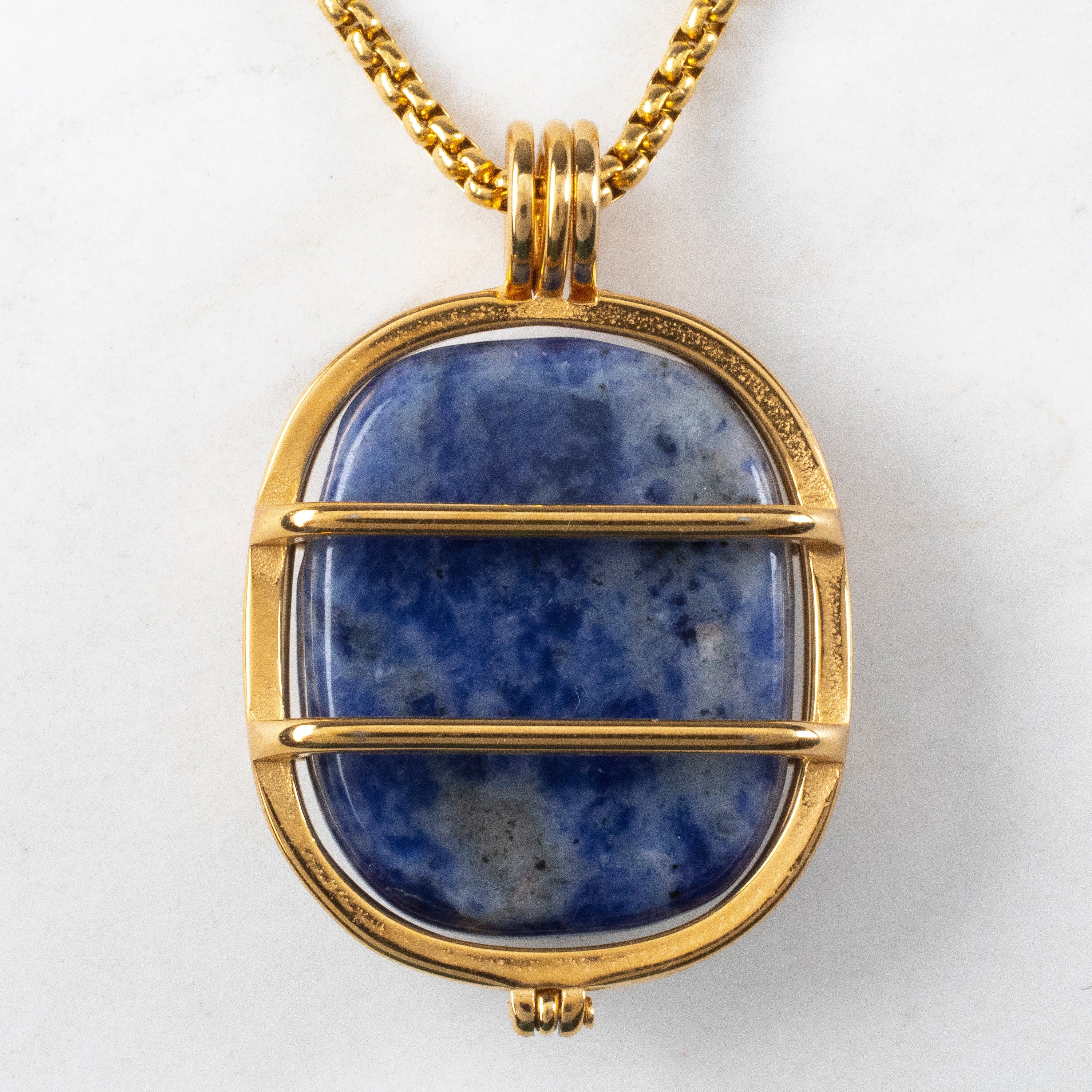 KALIFANO Gemstone Necklaces Stainless Steel Interchangeable Rectangle Locket with Chakra Gemstones | Adjustable Bolo Chain | 30"