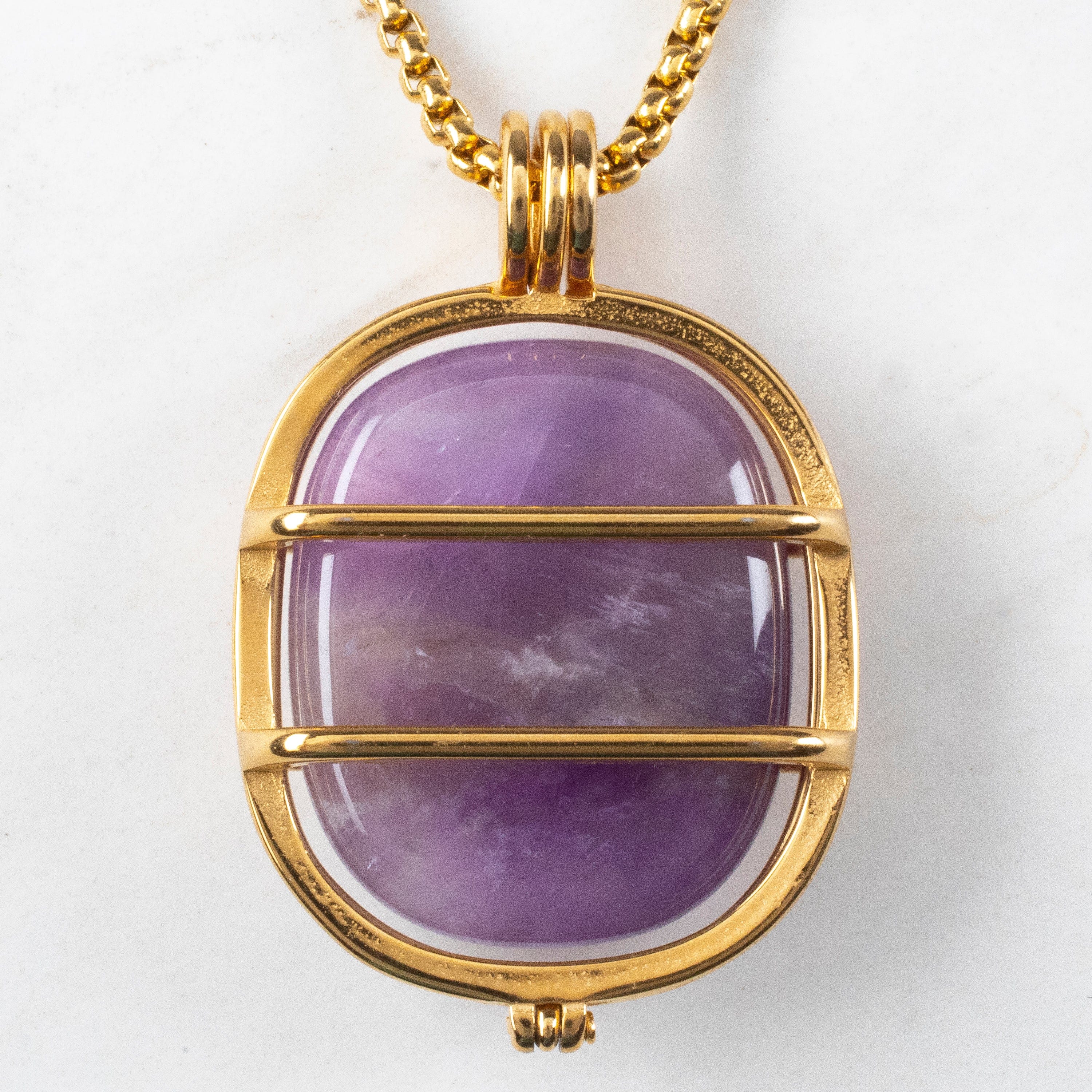 KALIFANO Gemstone Necklaces Stainless Steel Interchangeable Rectangle Locket with Chakra Gemstones | Adjustable Bolo Chain | 30"