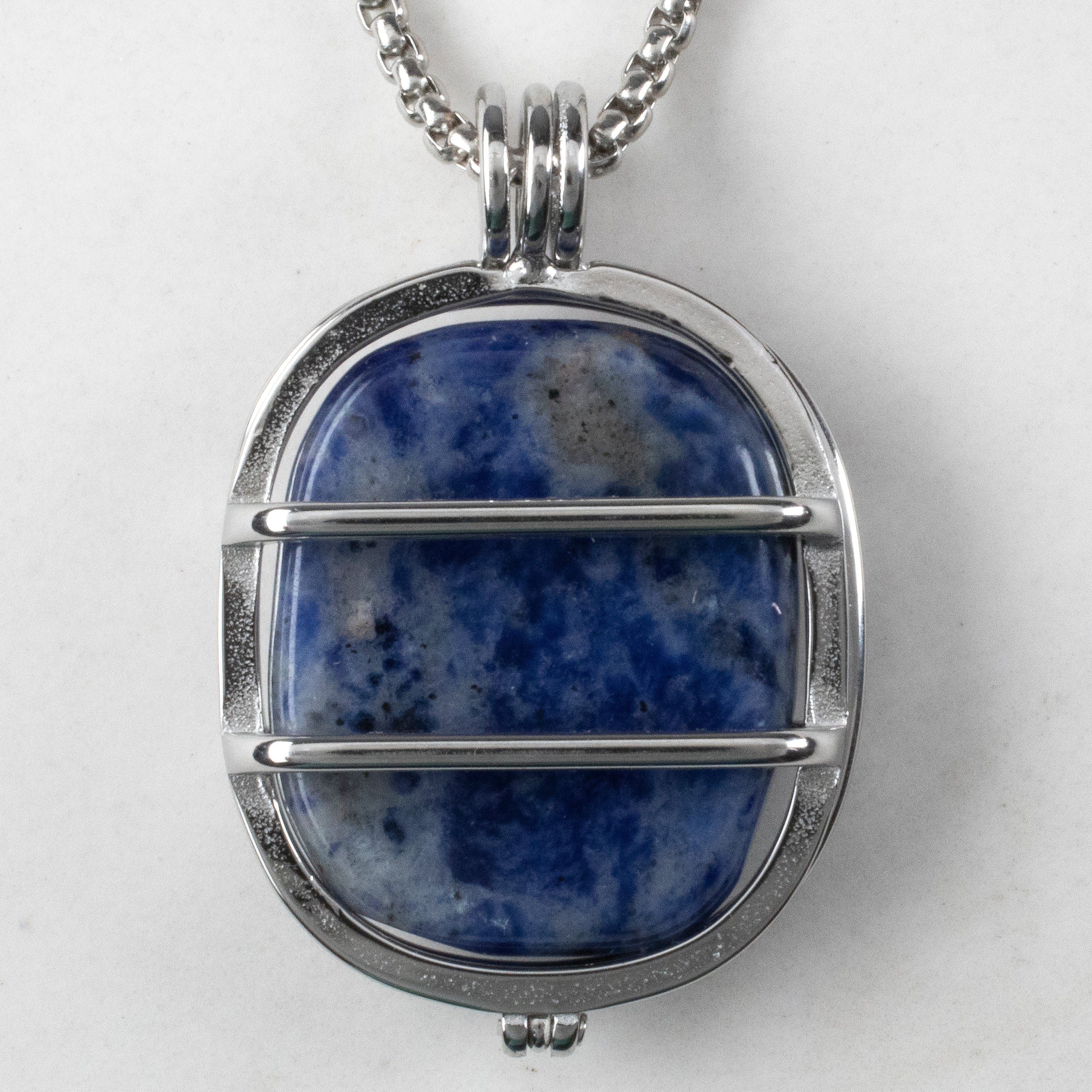 KALIFANO Gemstone Necklaces Stainless Steel Interchangeable Rectangle Locket with Chakra Gemstones | Adjustable Bolo Chain | 30"