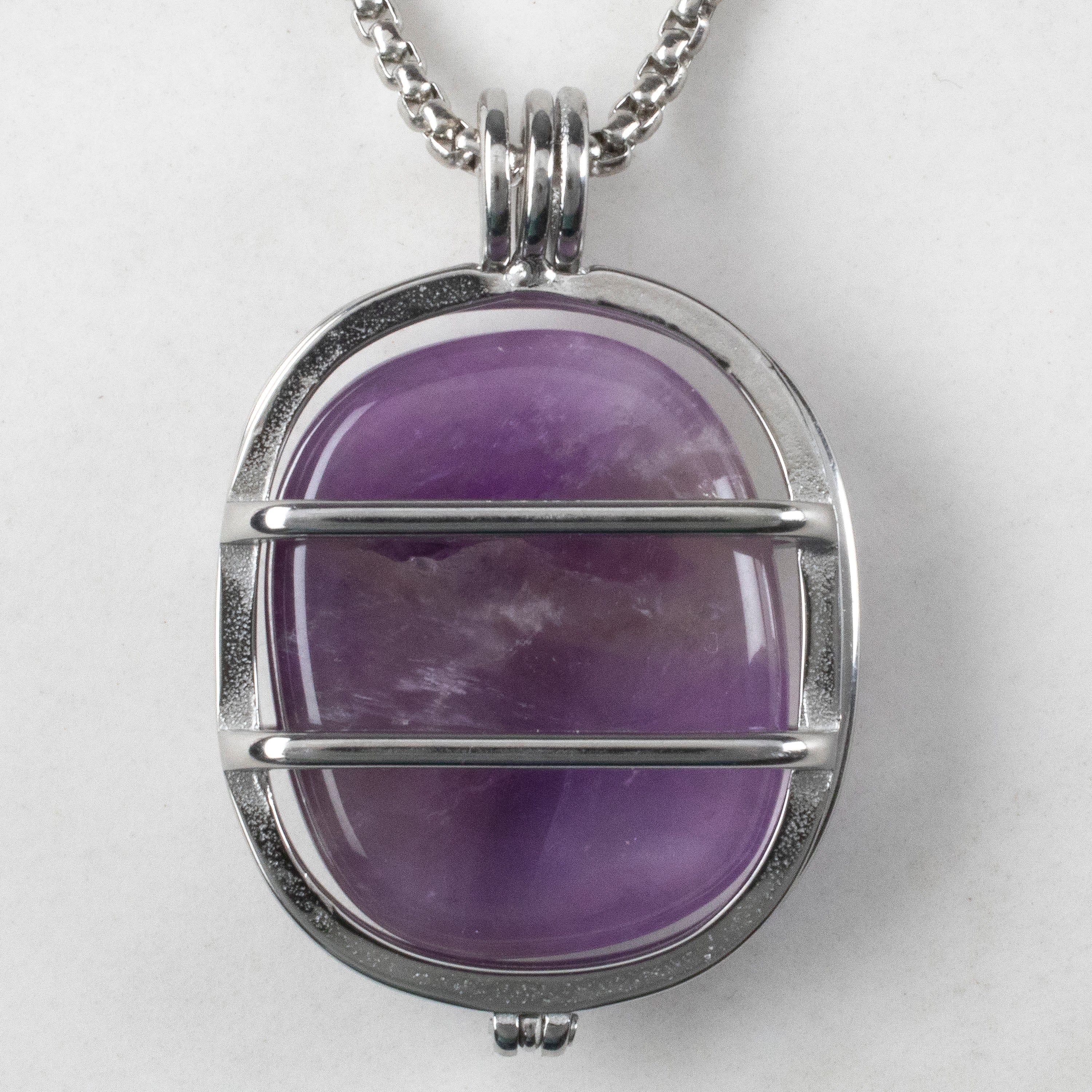 KALIFANO Gemstone Necklaces Stainless Steel Interchangeable Rectangle Locket with Chakra Gemstones | Adjustable Bolo Chain | 30"