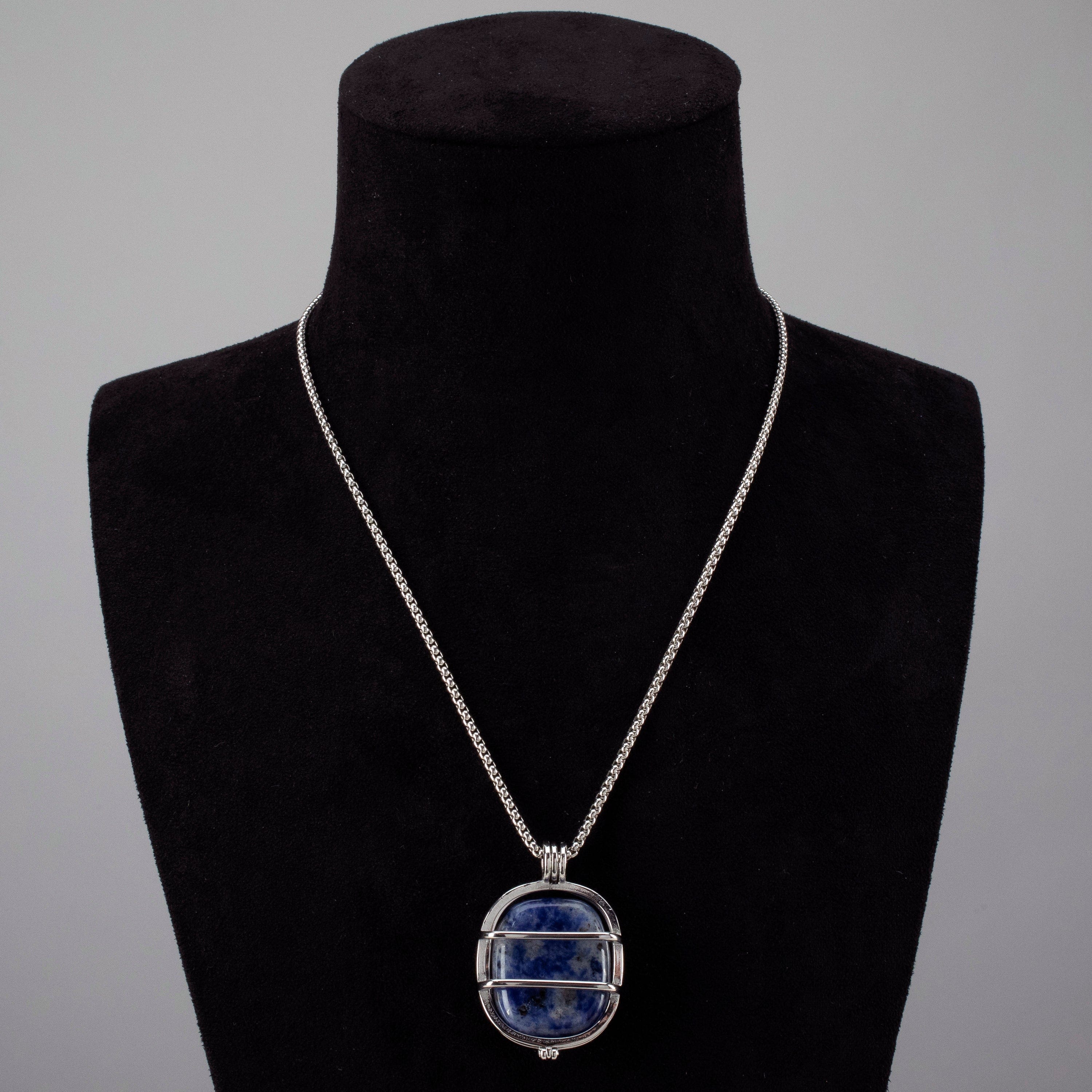 KALIFANO Gemstone Necklaces Stainless Steel Interchangeable Rectangle Locket with Chakra Gemstones | Adjustable Bolo Chain | 30"
