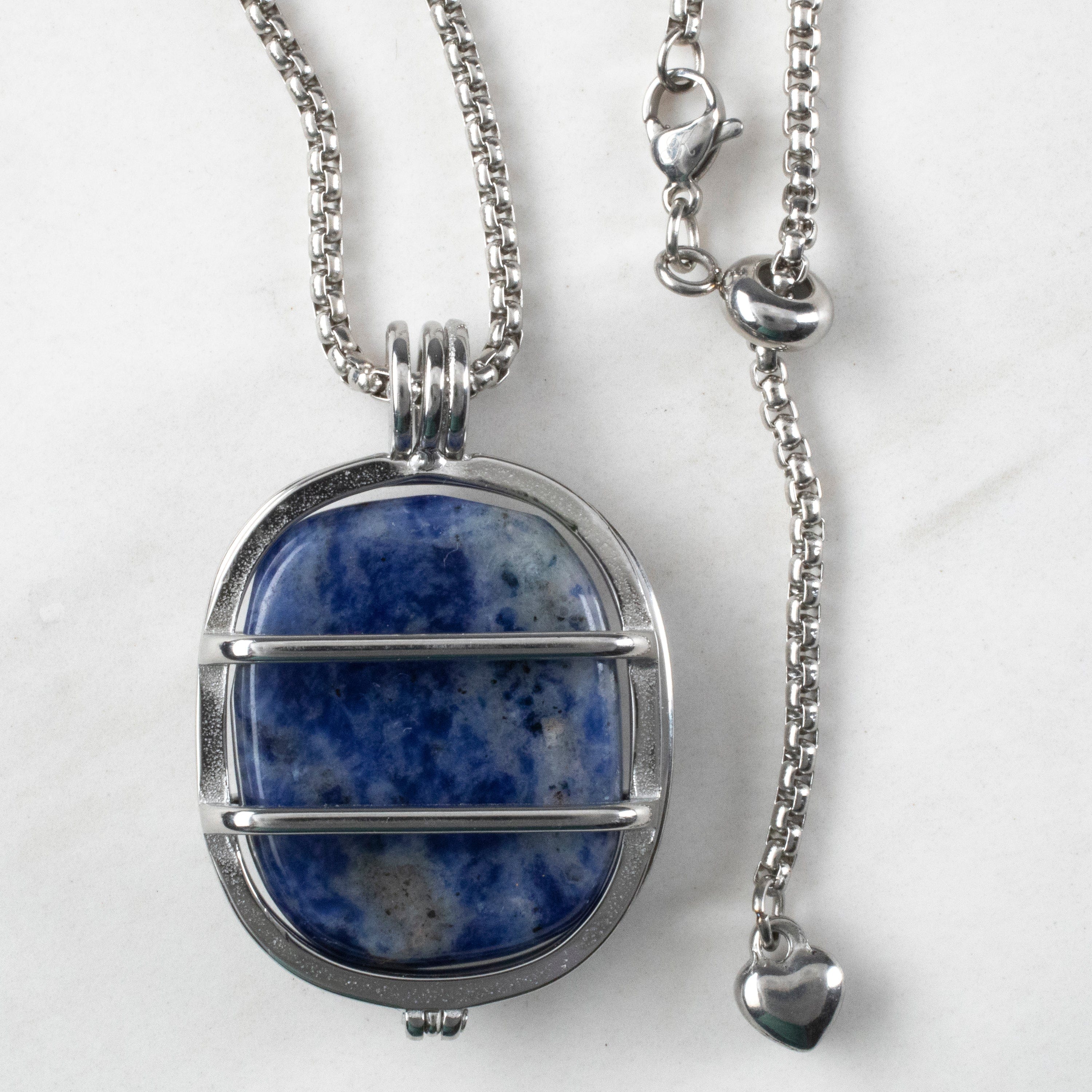KALIFANO Gemstone Necklaces Stainless Steel Interchangeable Rectangle Locket with Chakra Gemstones | Adjustable Bolo Chain | 30"
