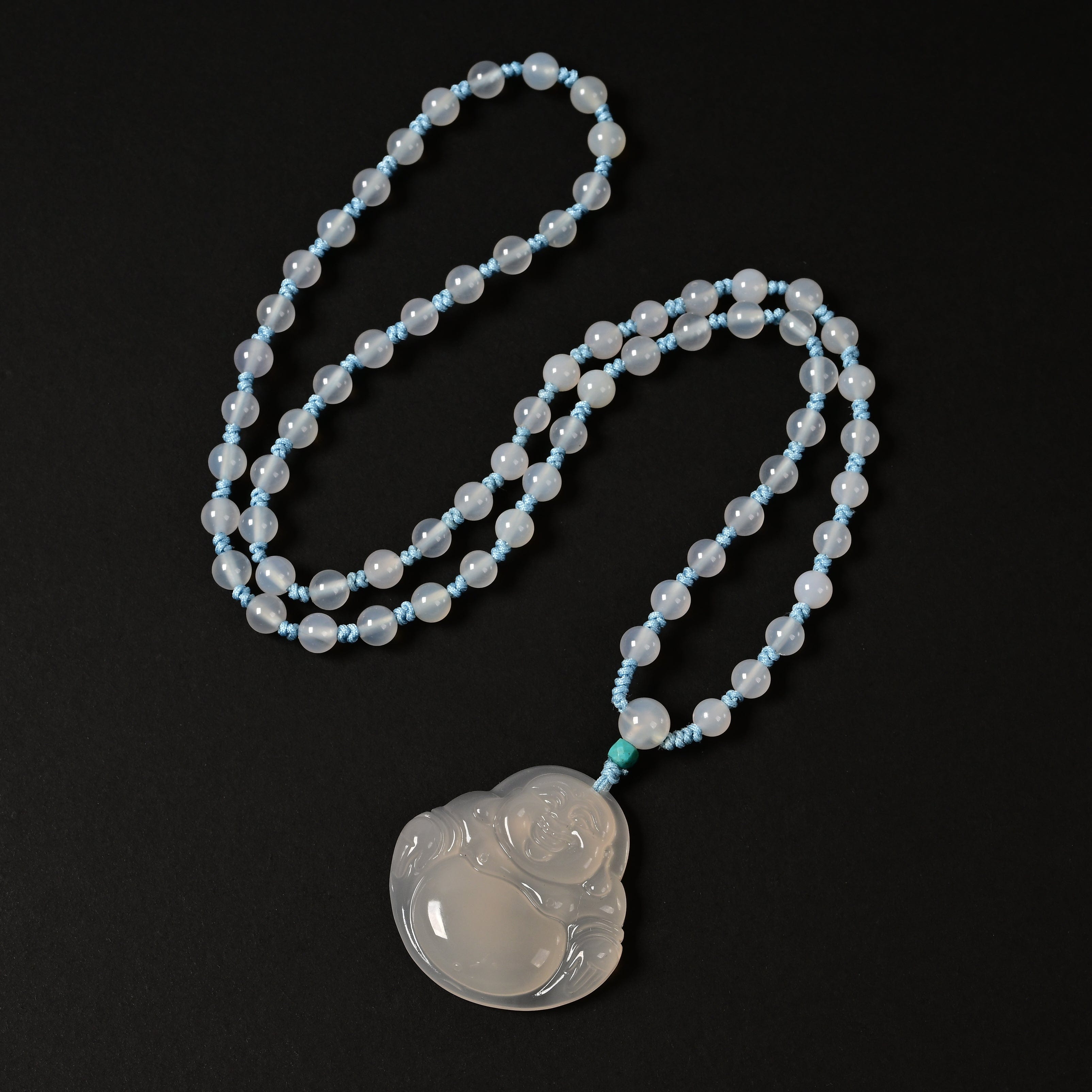 KALIFANO Gemstone Necklaces White Agate Happy Buddha Necklace OBD-WA
